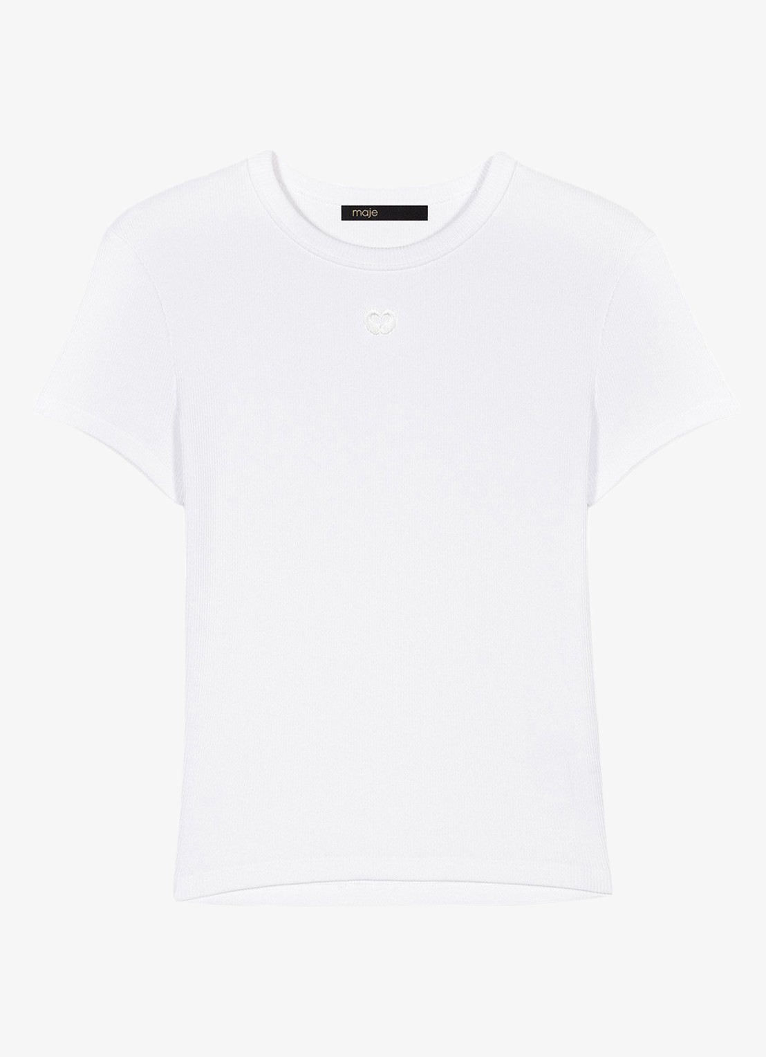 Maje Tono T-shirt met ribstuctuur  - voorkant wit