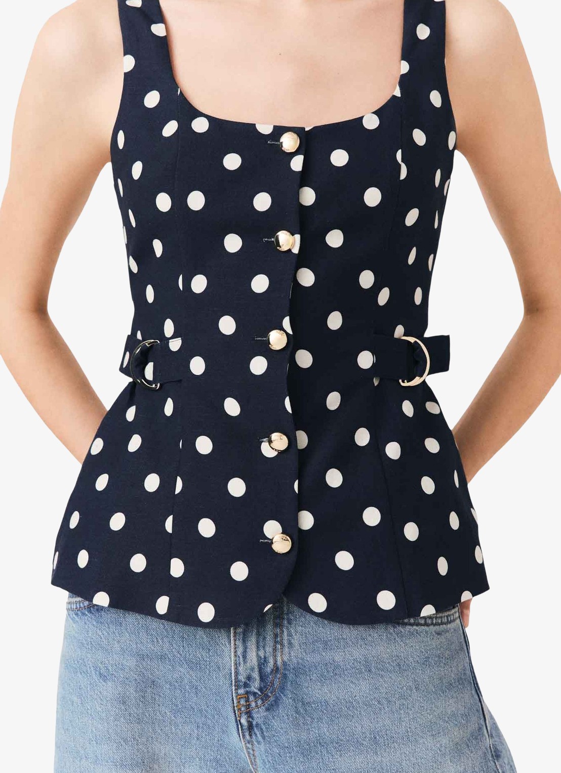 Maje Top in linnenblend met stippenprint - detail 6 donkerblauw
