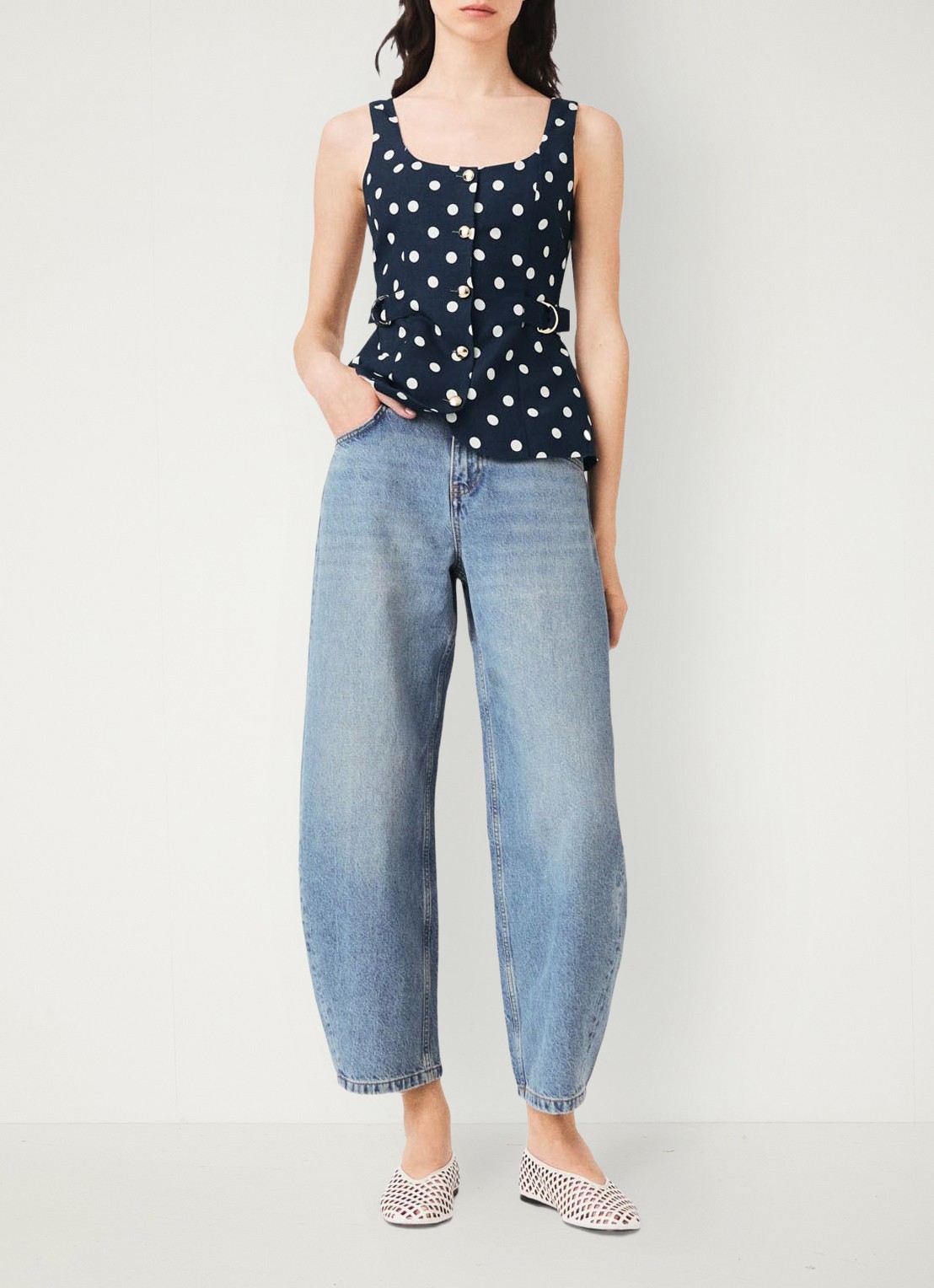 Maje Top in linnenblend met stippenprint - voorkant 3 donkerblauw