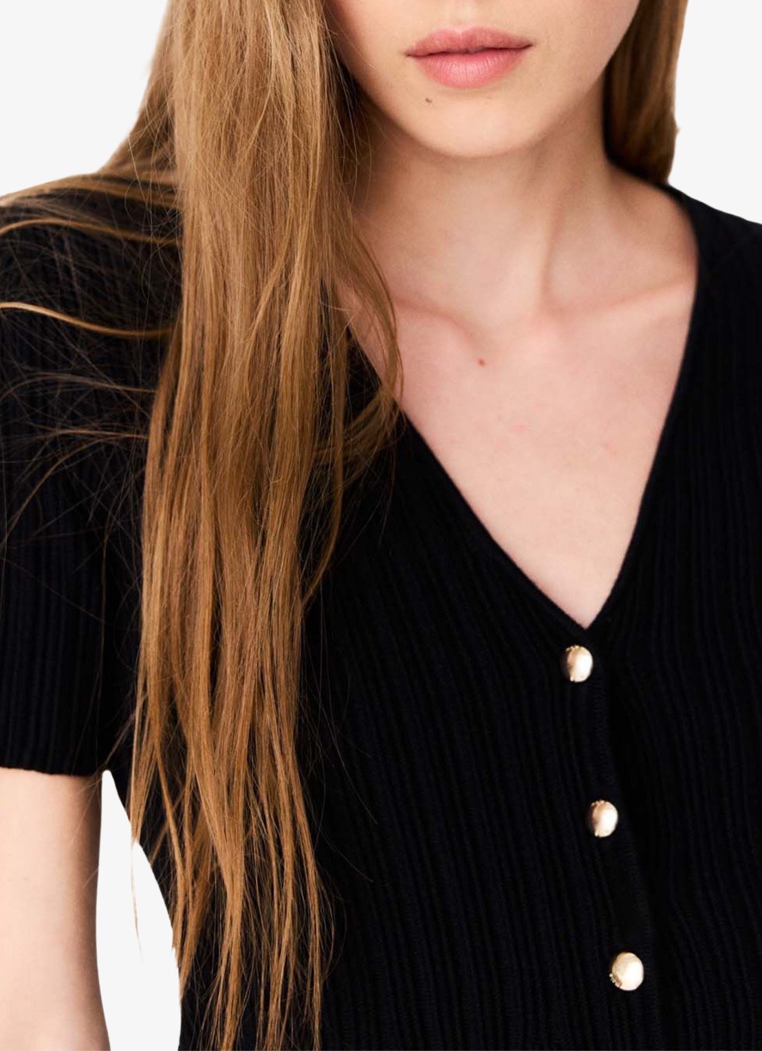 Maje Top met ribstructuur en V-hals - detail 5 zwart