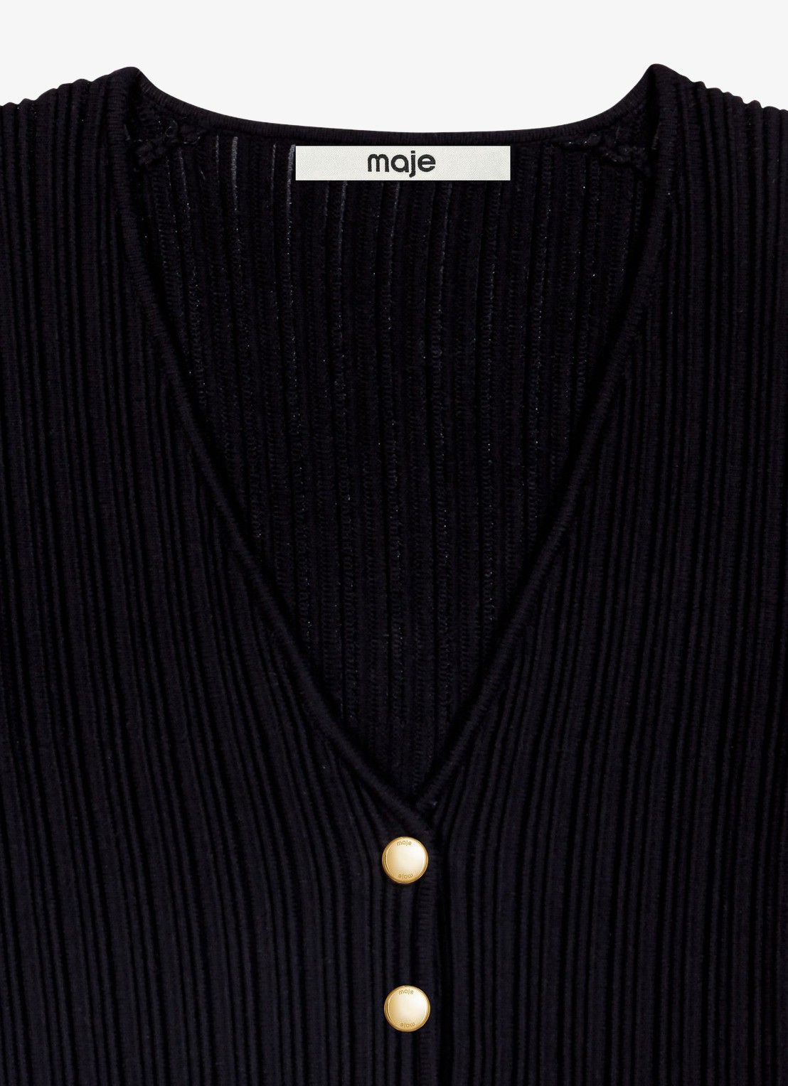 Maje Top met ribstructuur en V-hals - detail 6 zwart