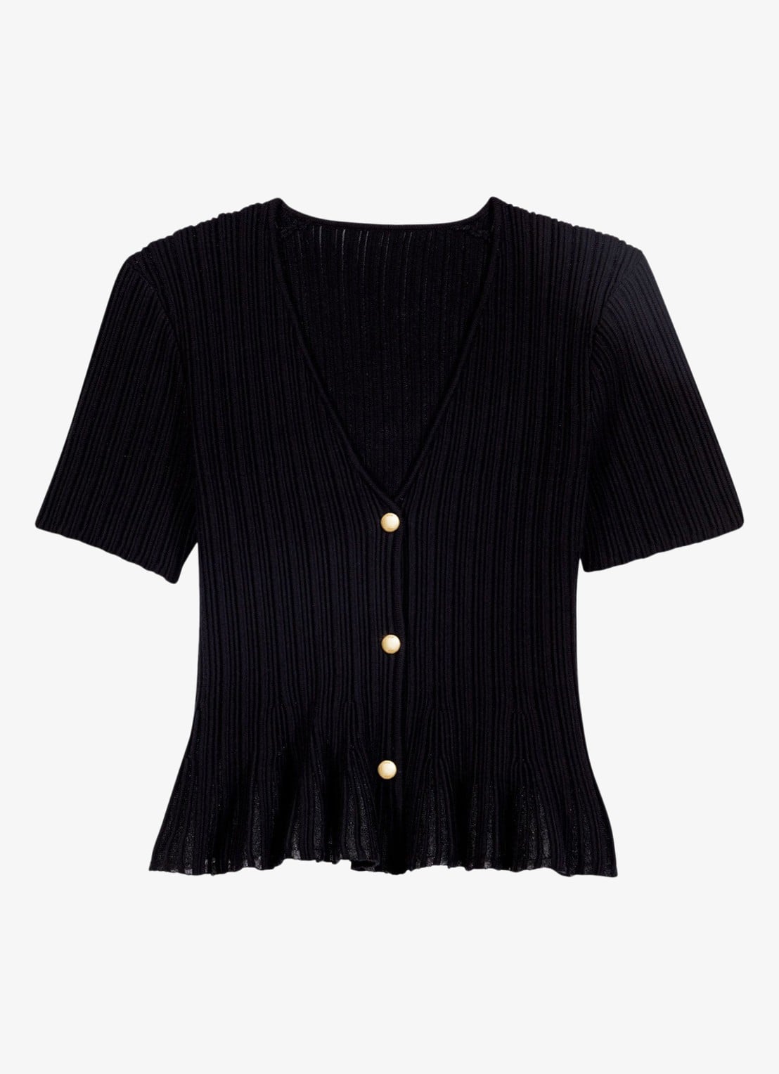 Maje Top met ribstructuur en V-hals - voorkant 2 jeans