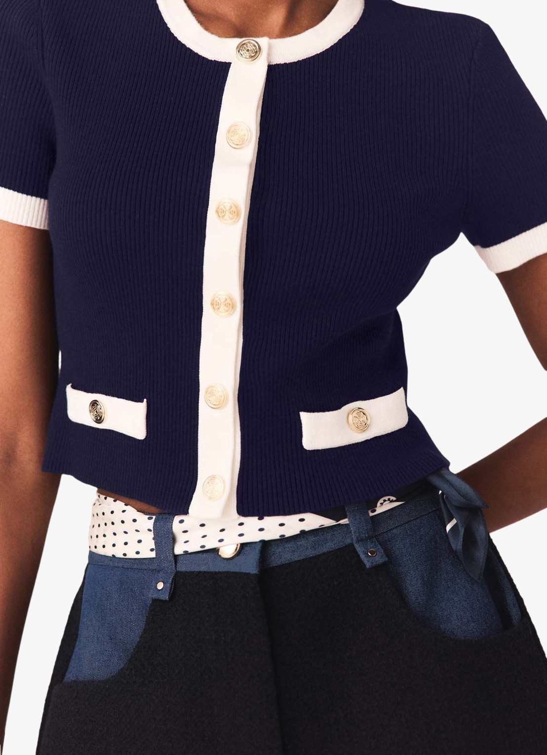 Maje Top met ribstructuur - detail donkerblauw