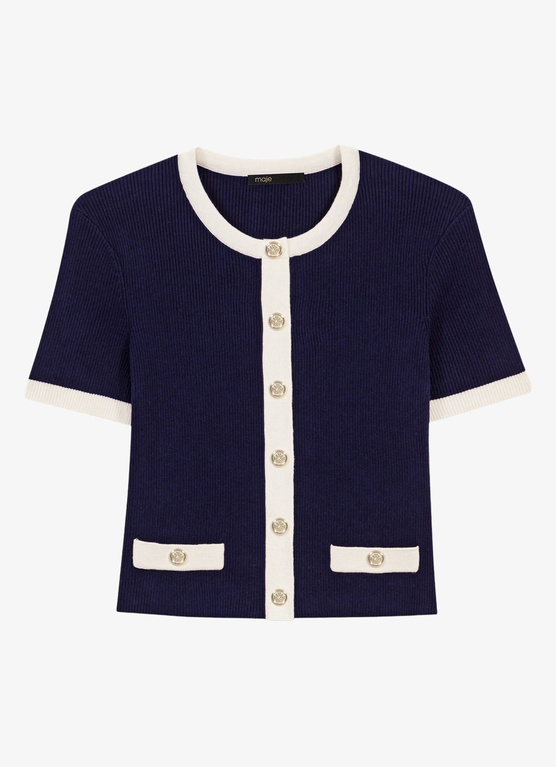 Maje Top met ribstructuur - voorkant 4 donkerblauw