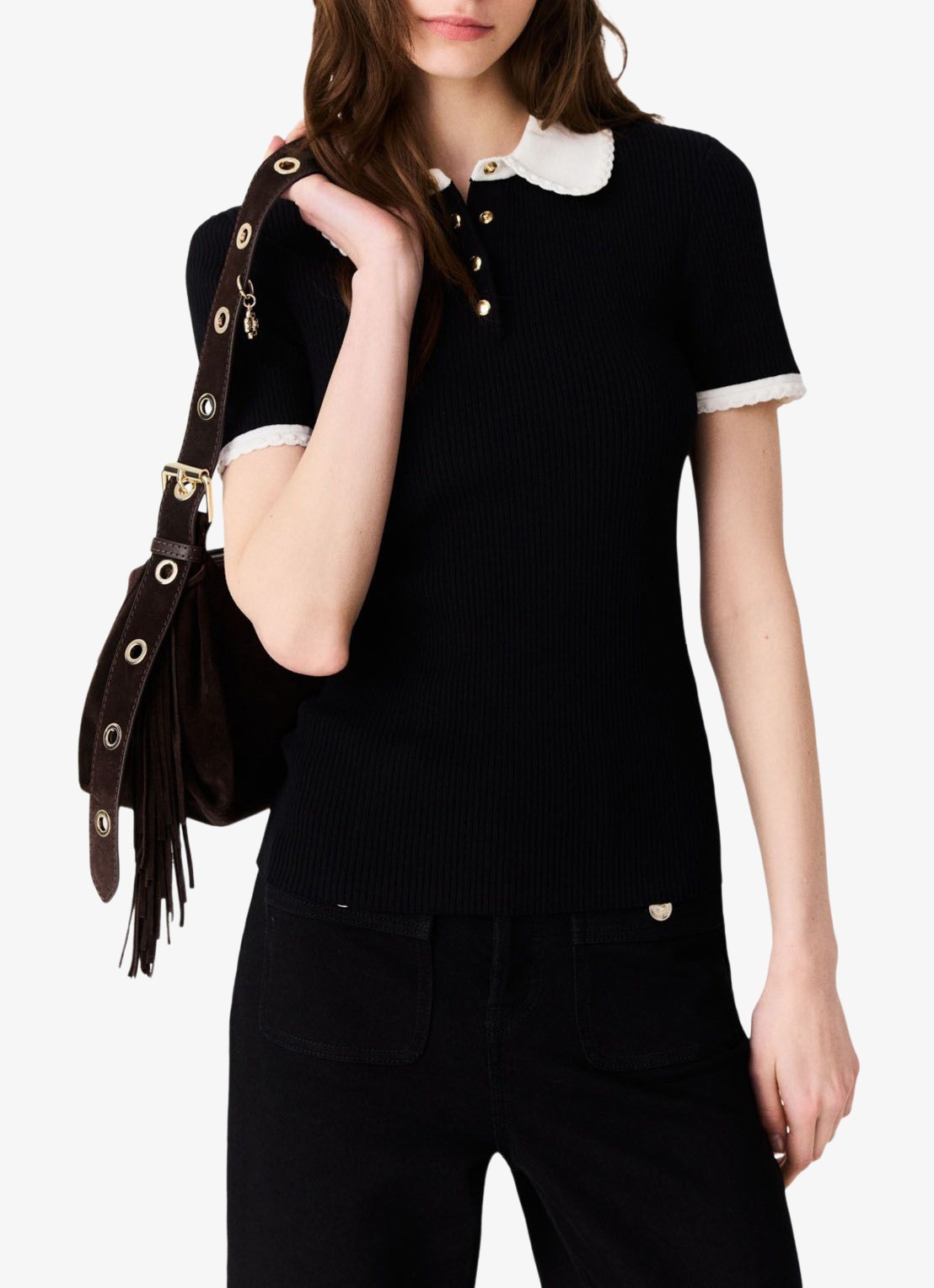 Maje Top met ribstructuur - detail 7 zwart