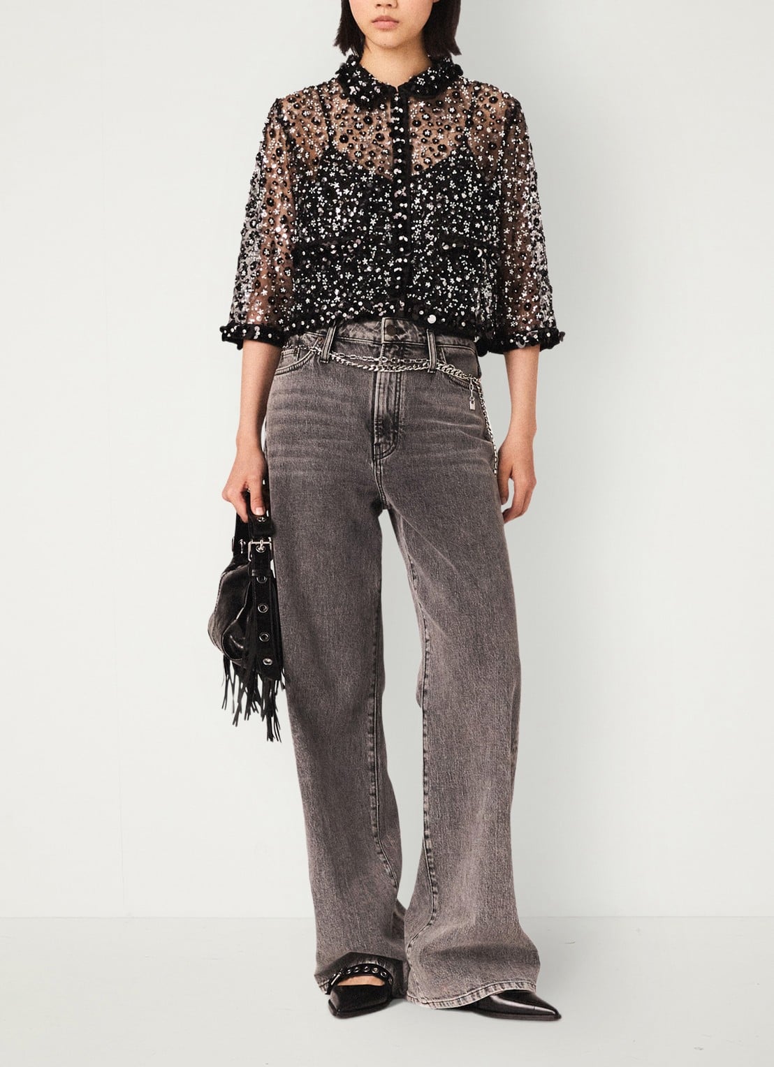 Maje Top met strass - voorkant 2 zwart