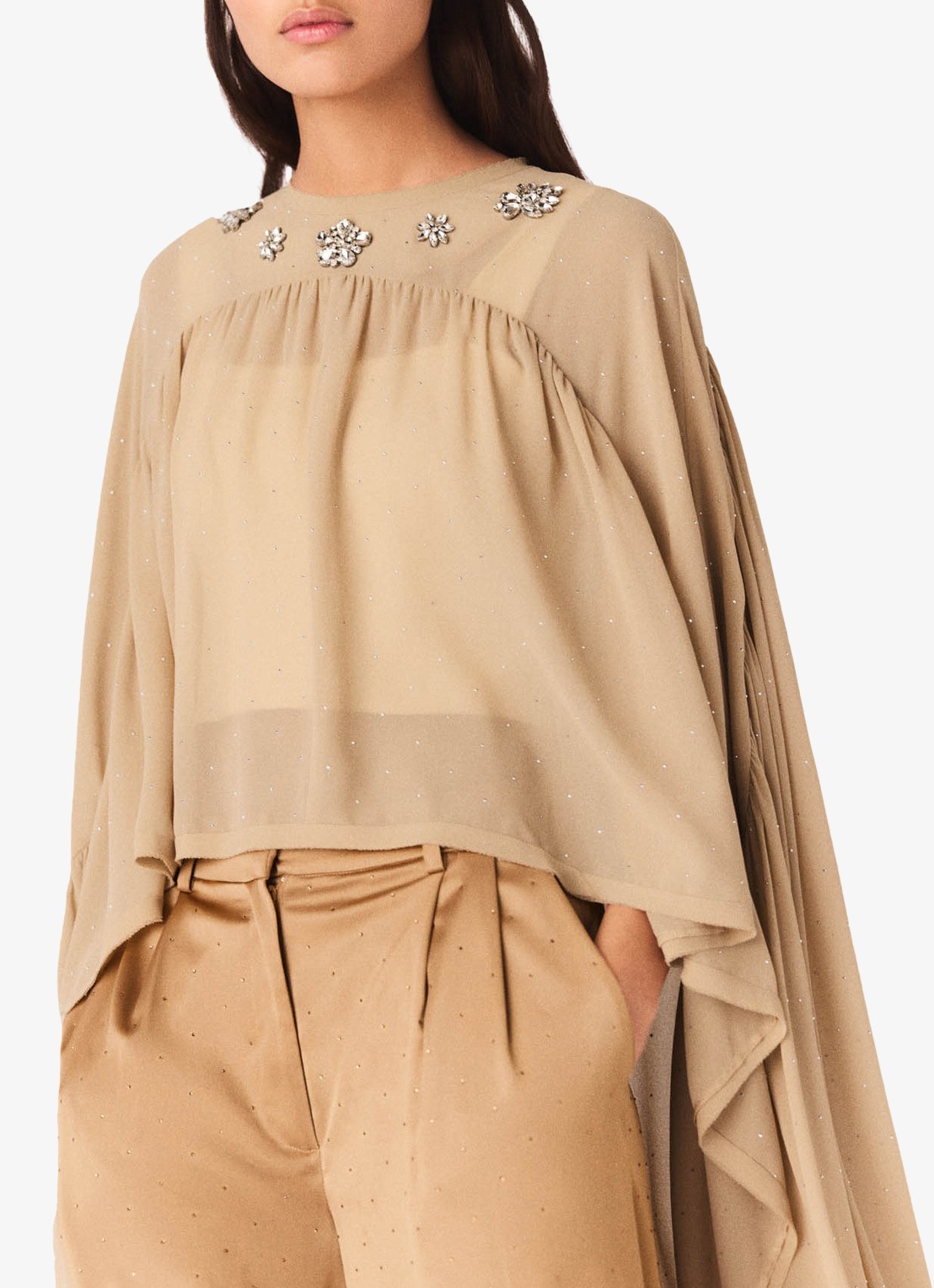 Maje Top met strass - detail zand