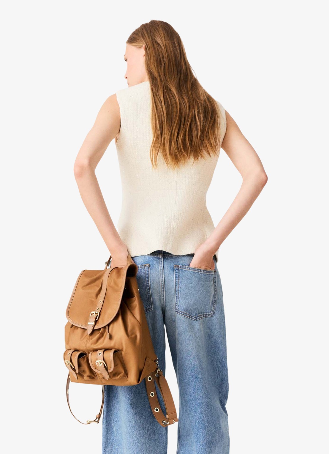 Maje Top van bouclé met opgestikte zakken - achterkant beige