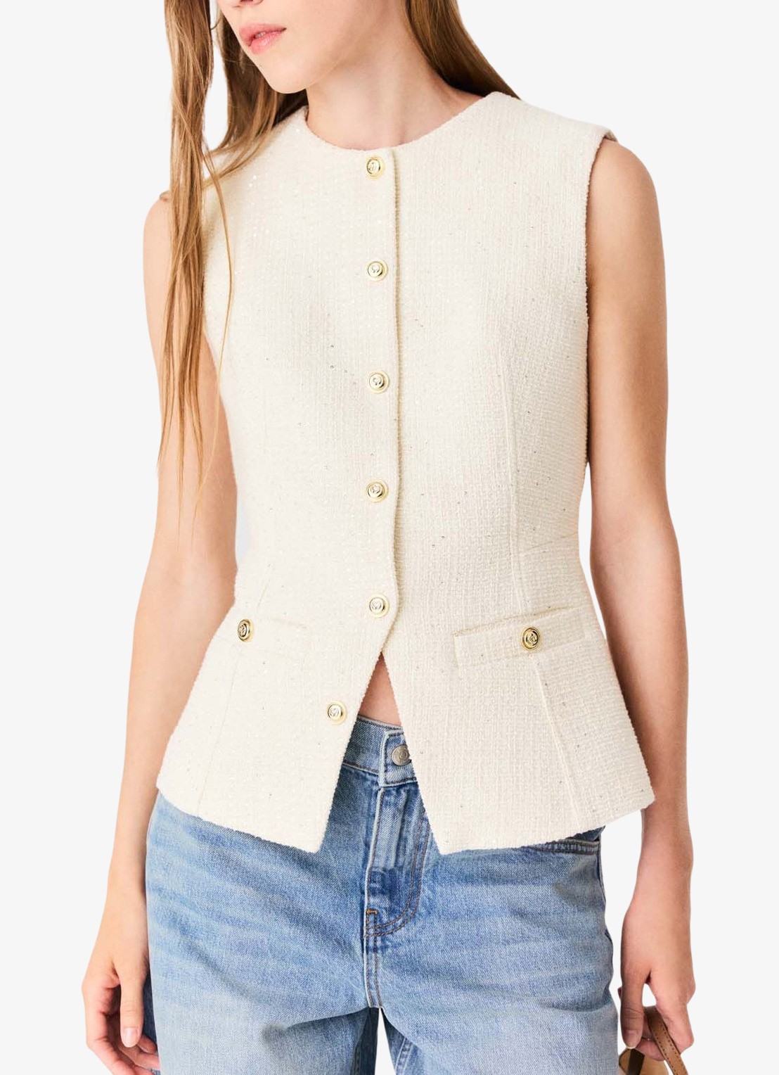 Maje Top van bouclé met opgestikte zakken - detail 4 beige