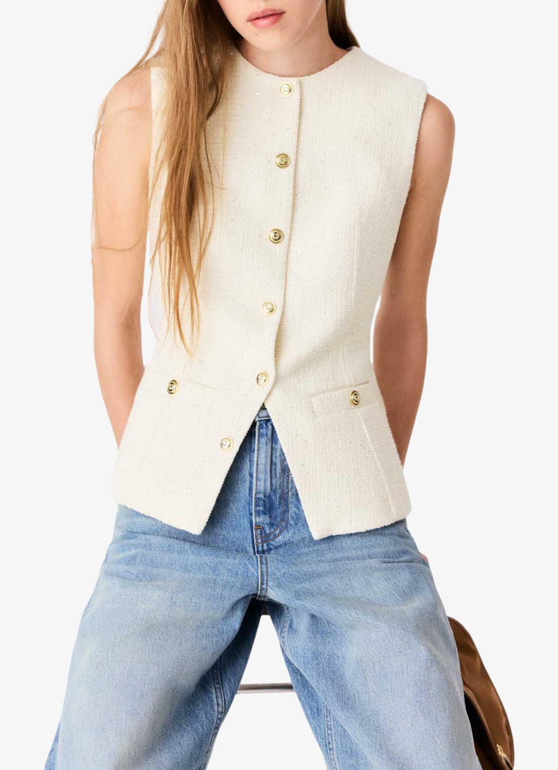 Maje Top van bouclé met opgestikte zakken - detail 6 beige