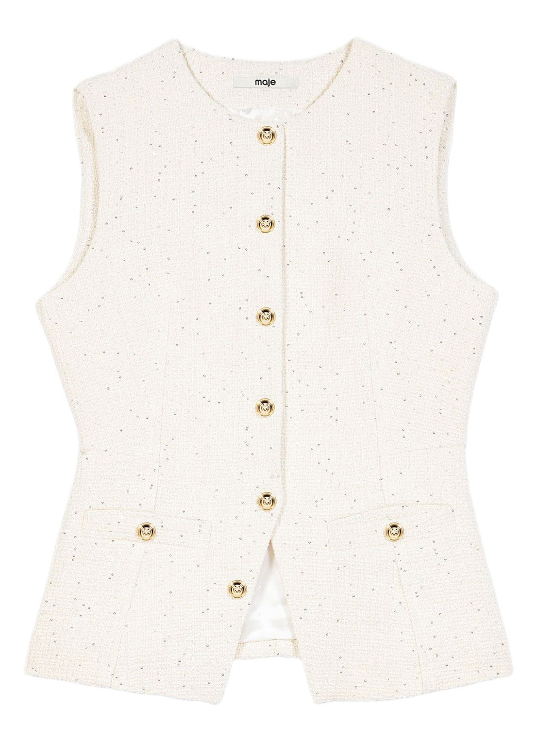 Maje Top van bouclé met opgestikte zakken - voorkant 2 beige