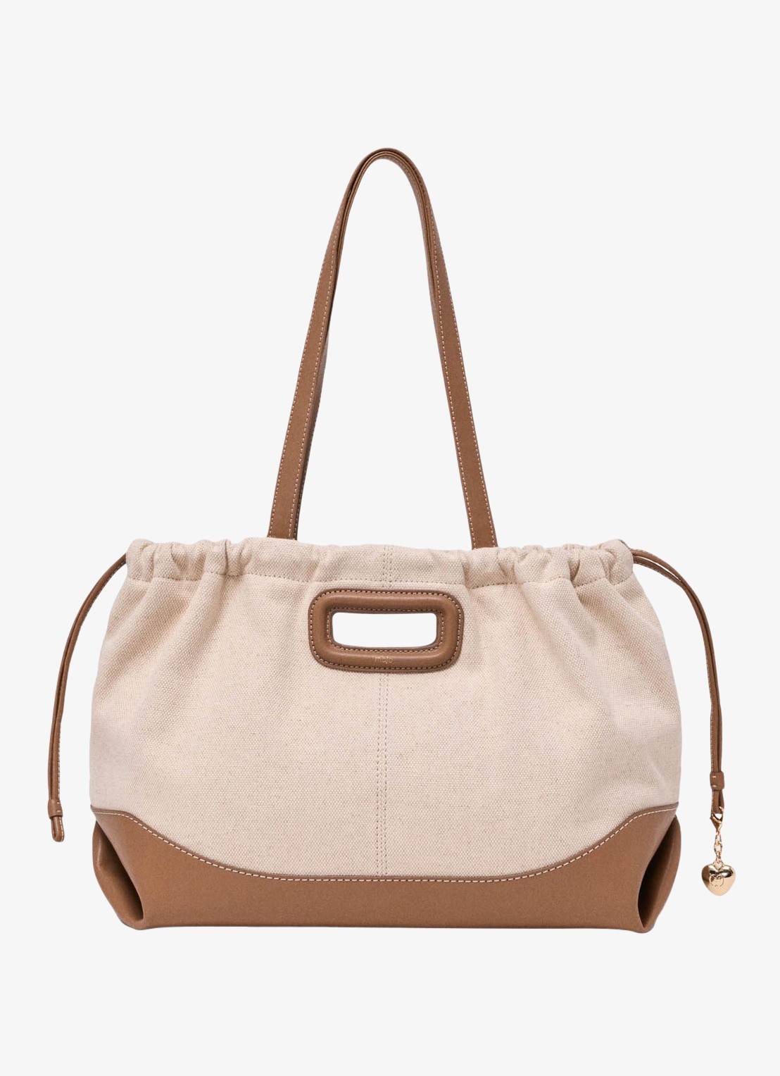 Maje Tote bag van canvas en leer - voorkant 6 moca / wit