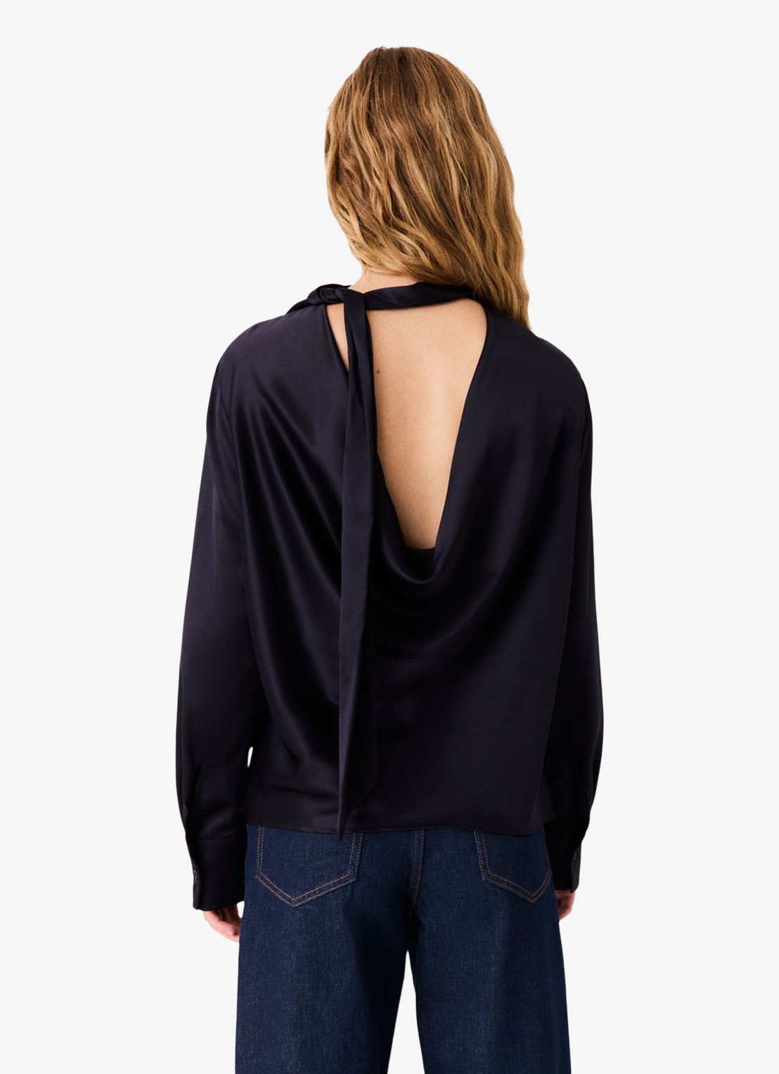Maje Tuniek van satijn met sjaalkraag - achterkant 8 donkerblauw