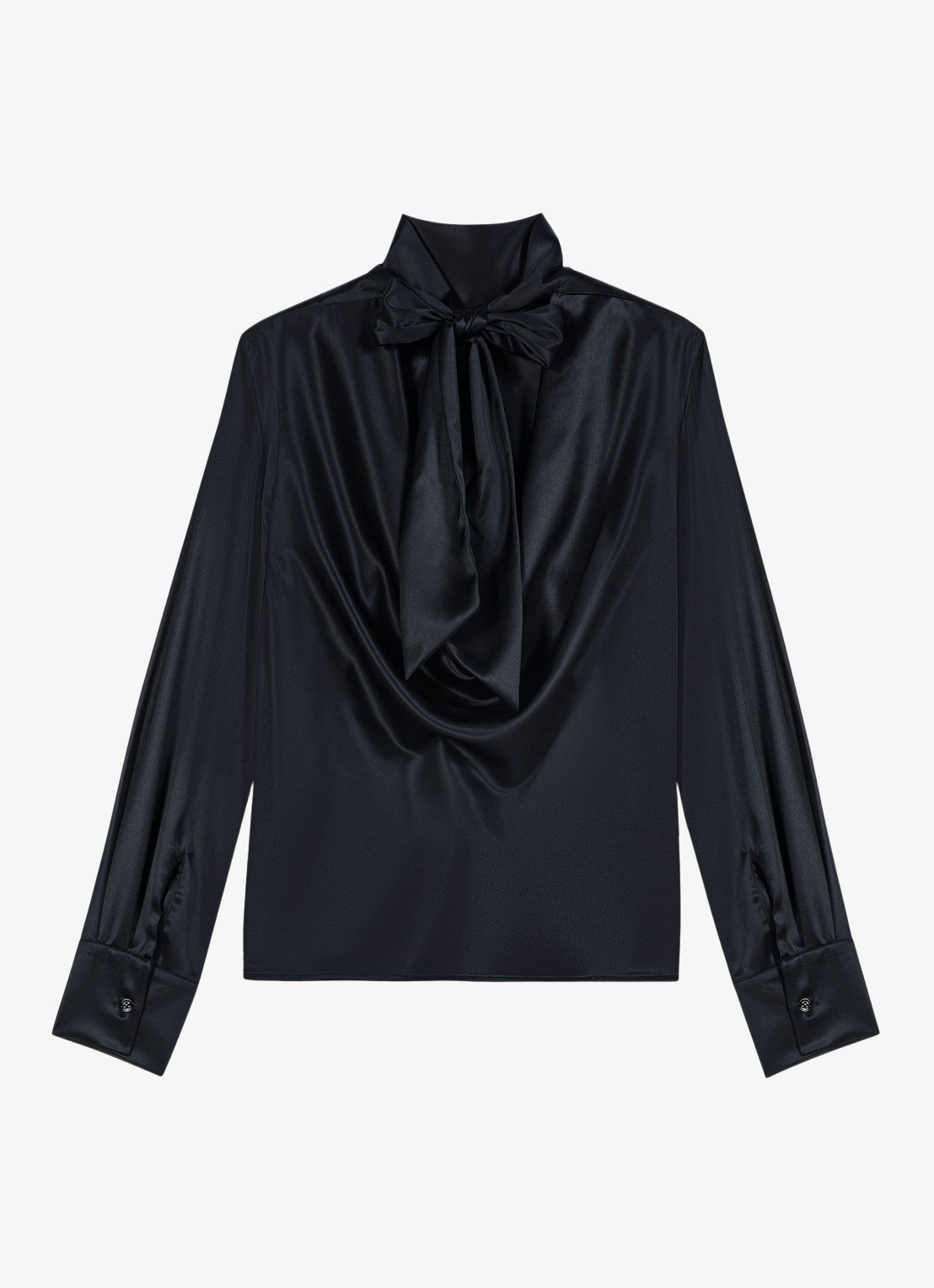 Maje Tuniek van satijn met sjaalkraag - voorkant 6 donkerblauw