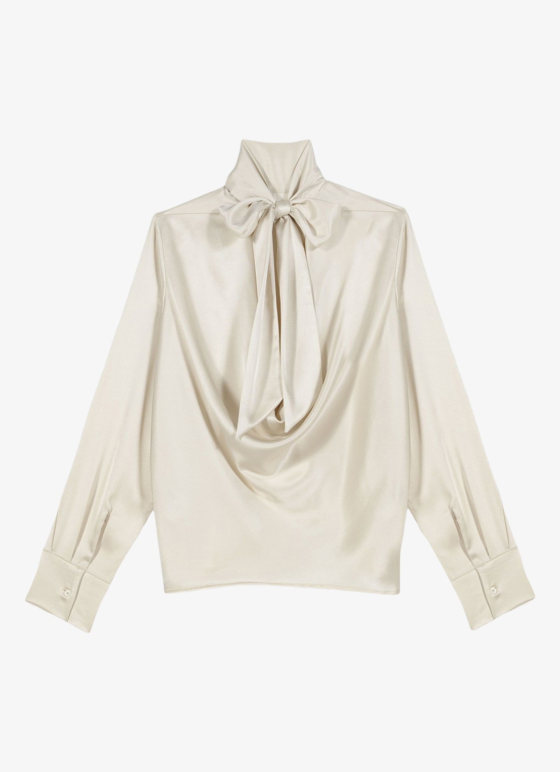 Maje Tuniek van satijn met sjaalkraag - voorkant 7 beige