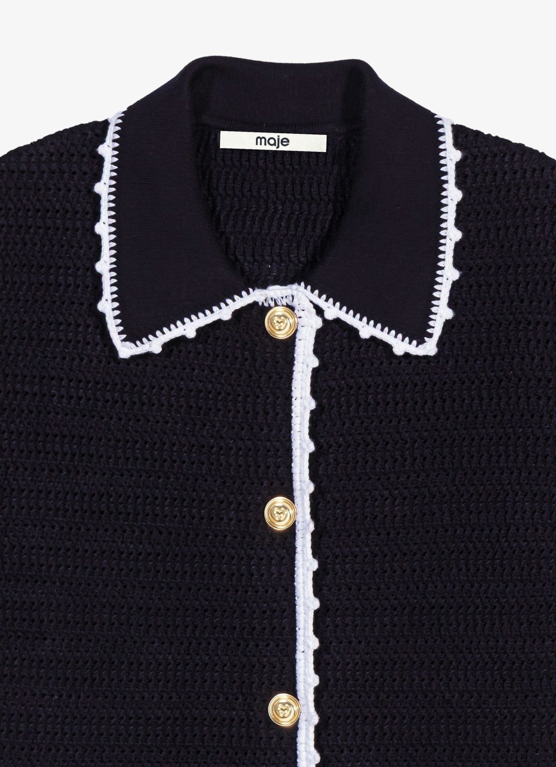 Maje Vest met haakwerkbies - detail 7 donkerblauw