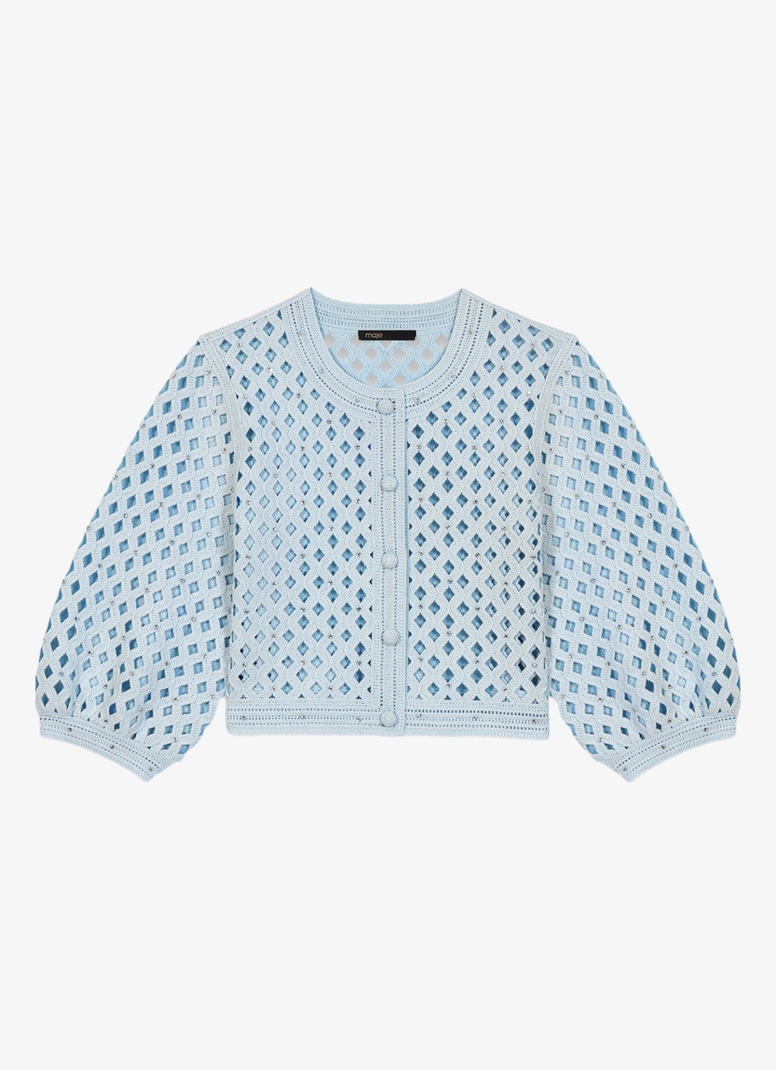 Maje Vest met opengewerkt detail - voorkant blauw