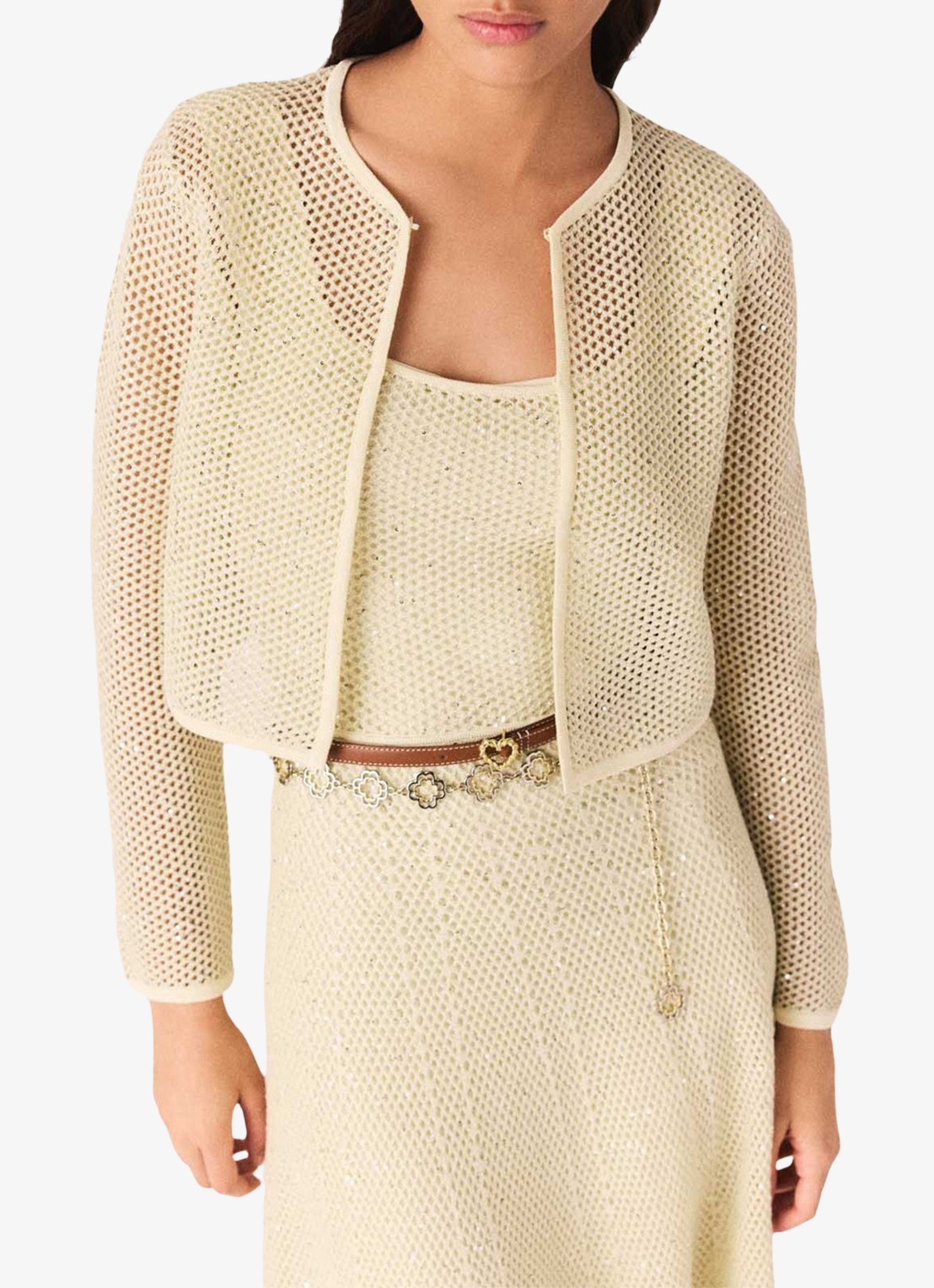 Maje Vest met pailletten - detail 4 geel