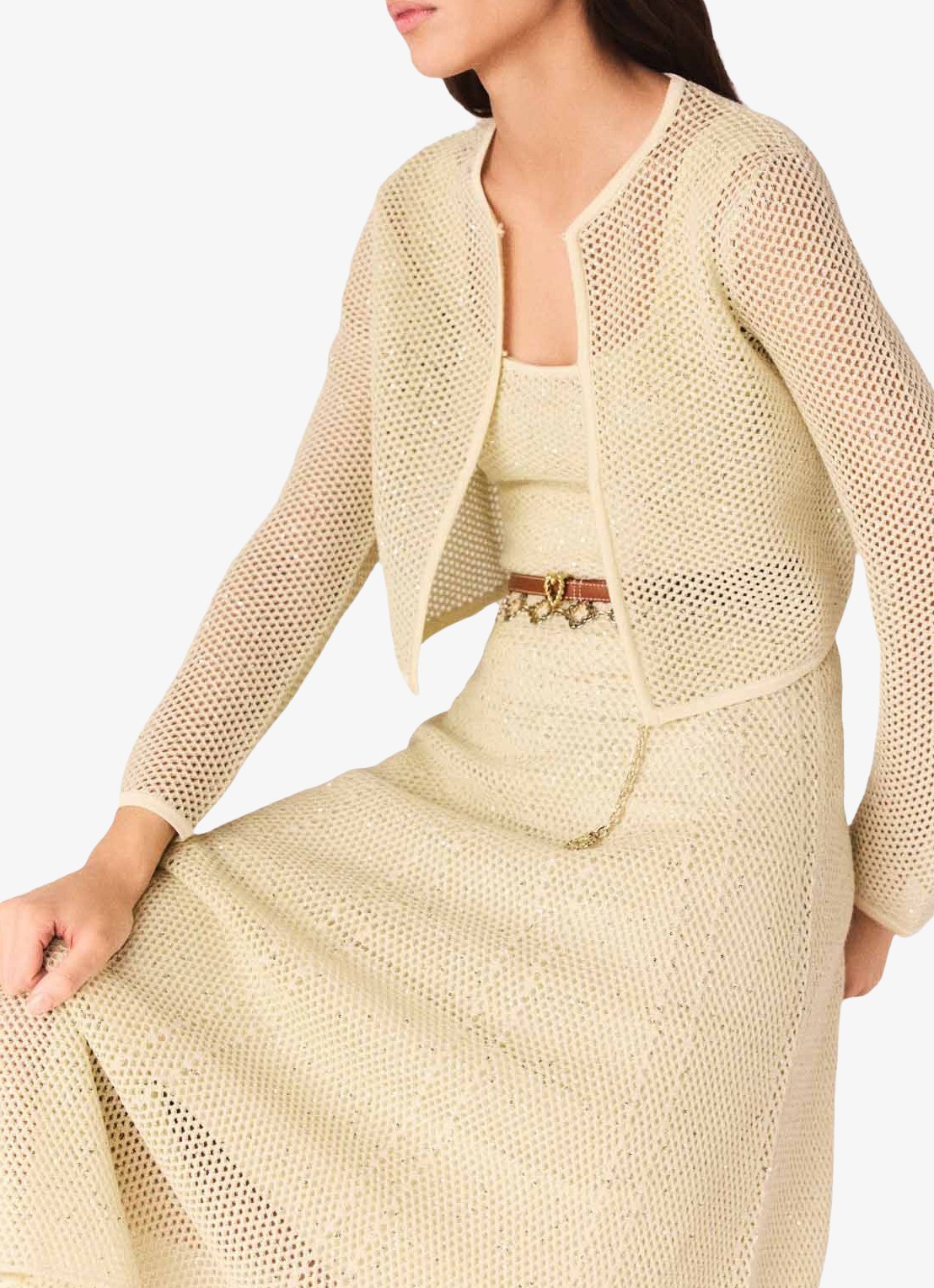 Maje Vest met pailletten - detail 7 geel