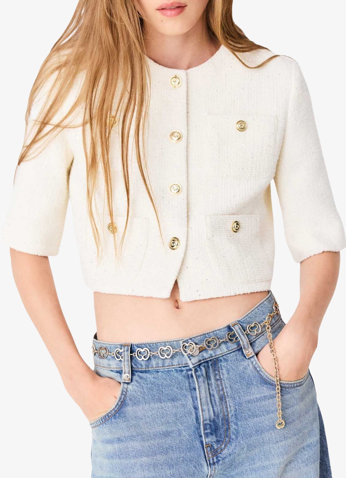Maje Vest van bouclé met opgestikte zakken - detail 5 beige