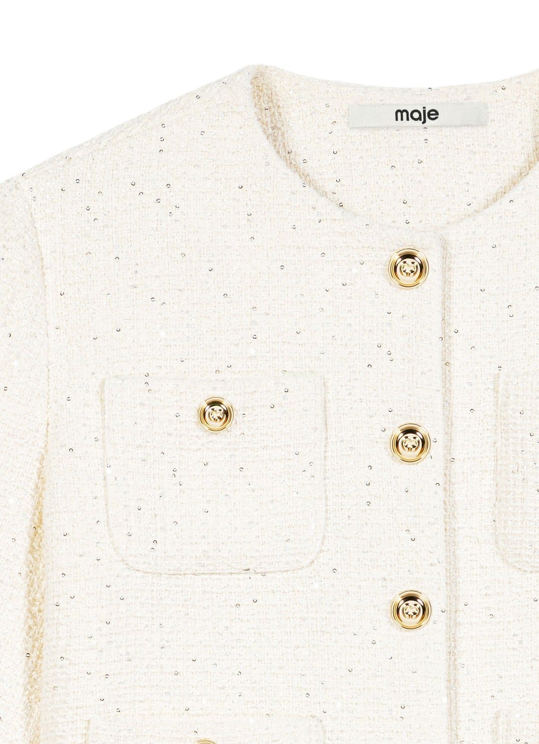 Maje Vest van bouclé met opgestikte zakken - detail beige