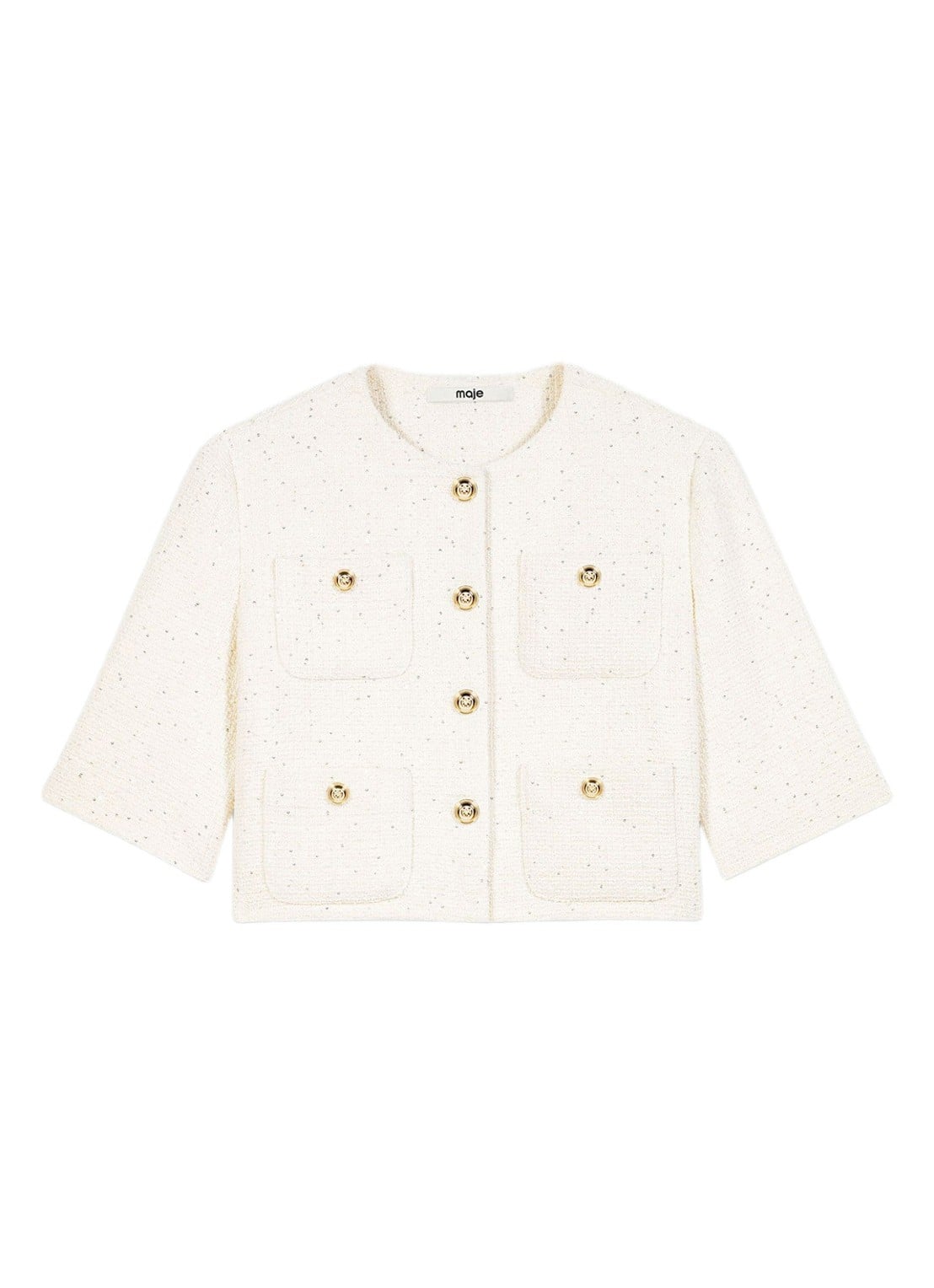 Maje Vest van bouclé met opgestikte zakken - voorkant 2 beige