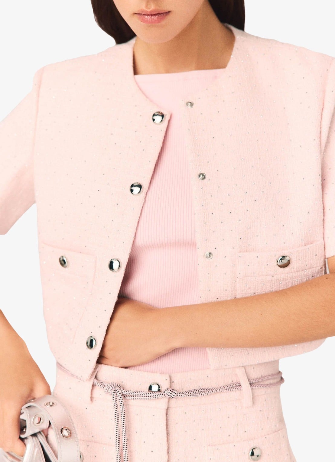 Maje Victorina cropped blazer met strass - detail 5 lichtroze