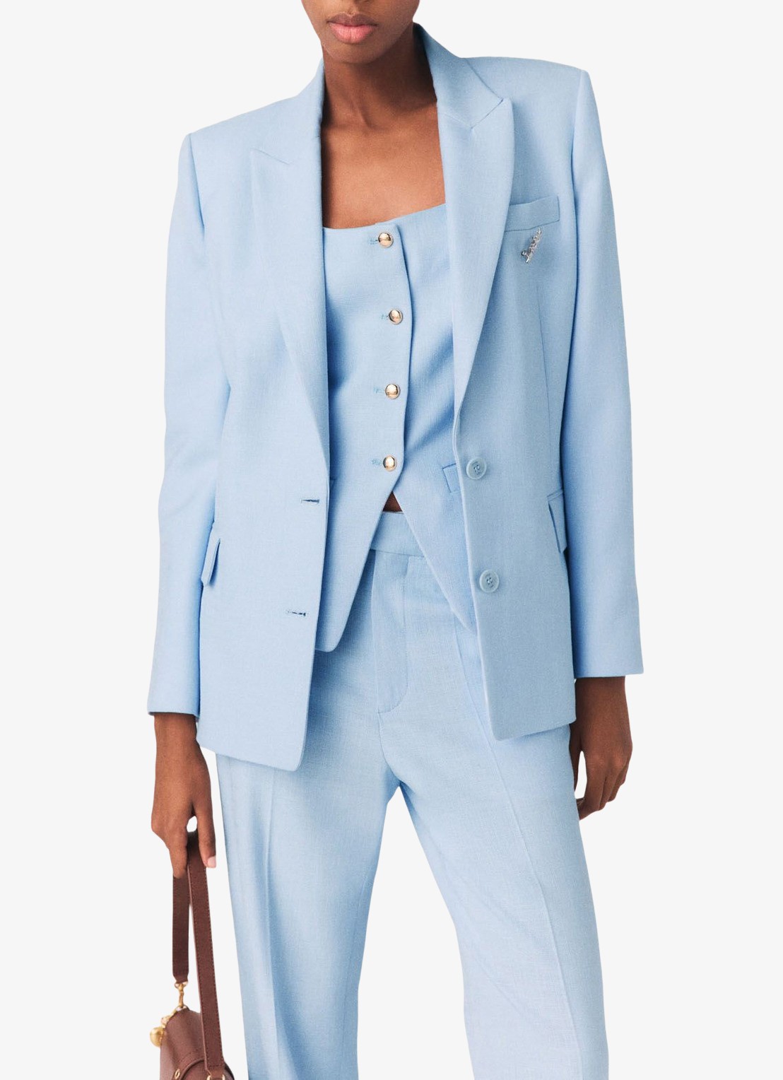 Maje Vigalue blazer met klepzakken - detail 4 lichtblauw