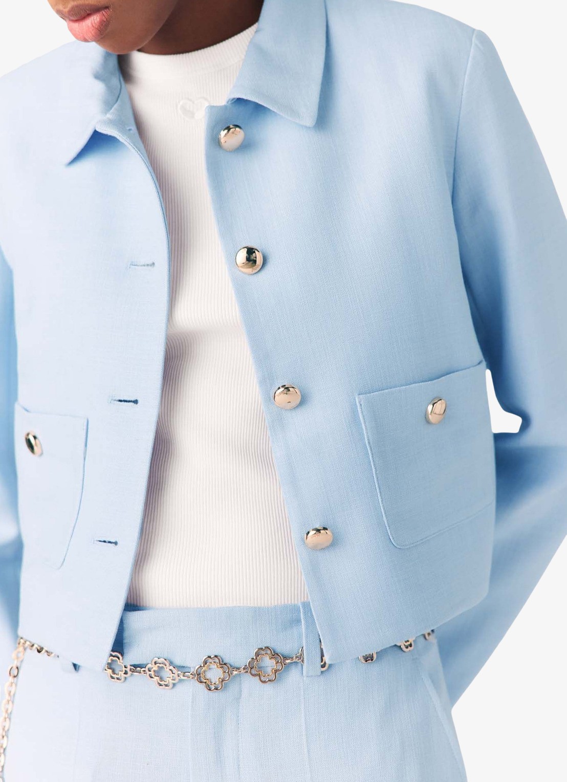 Maje Viguly cropped blazer met opgestikte zakken - detail 3 blauw