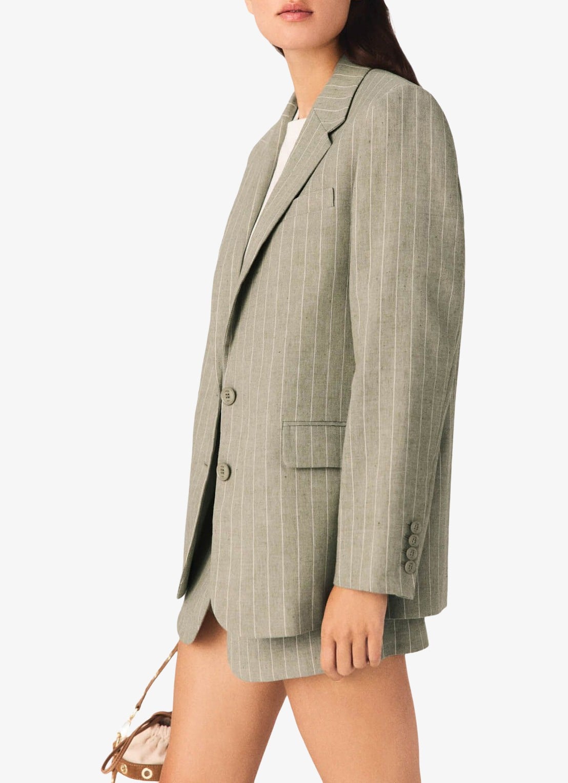 Maje Vilimousse blazer met streepprint en klepzakken - detail 3 legergroen