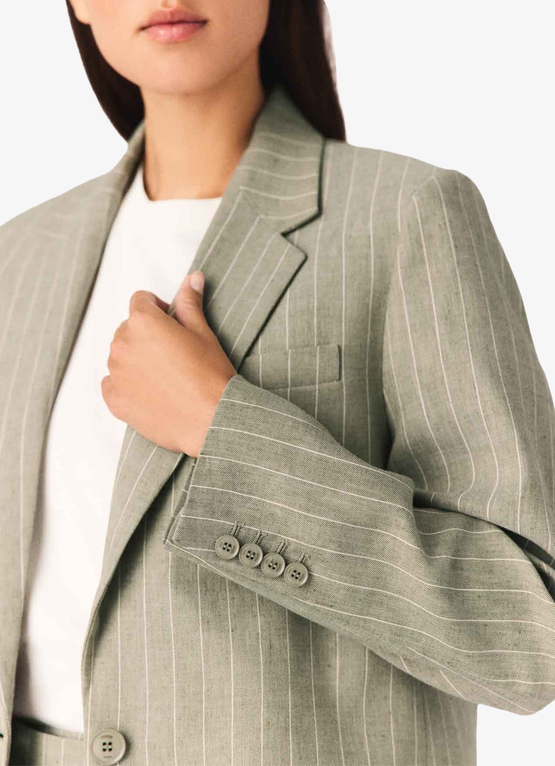 Maje Vilimousse blazer met streepprint en klepzakken - detail 5 legergroen