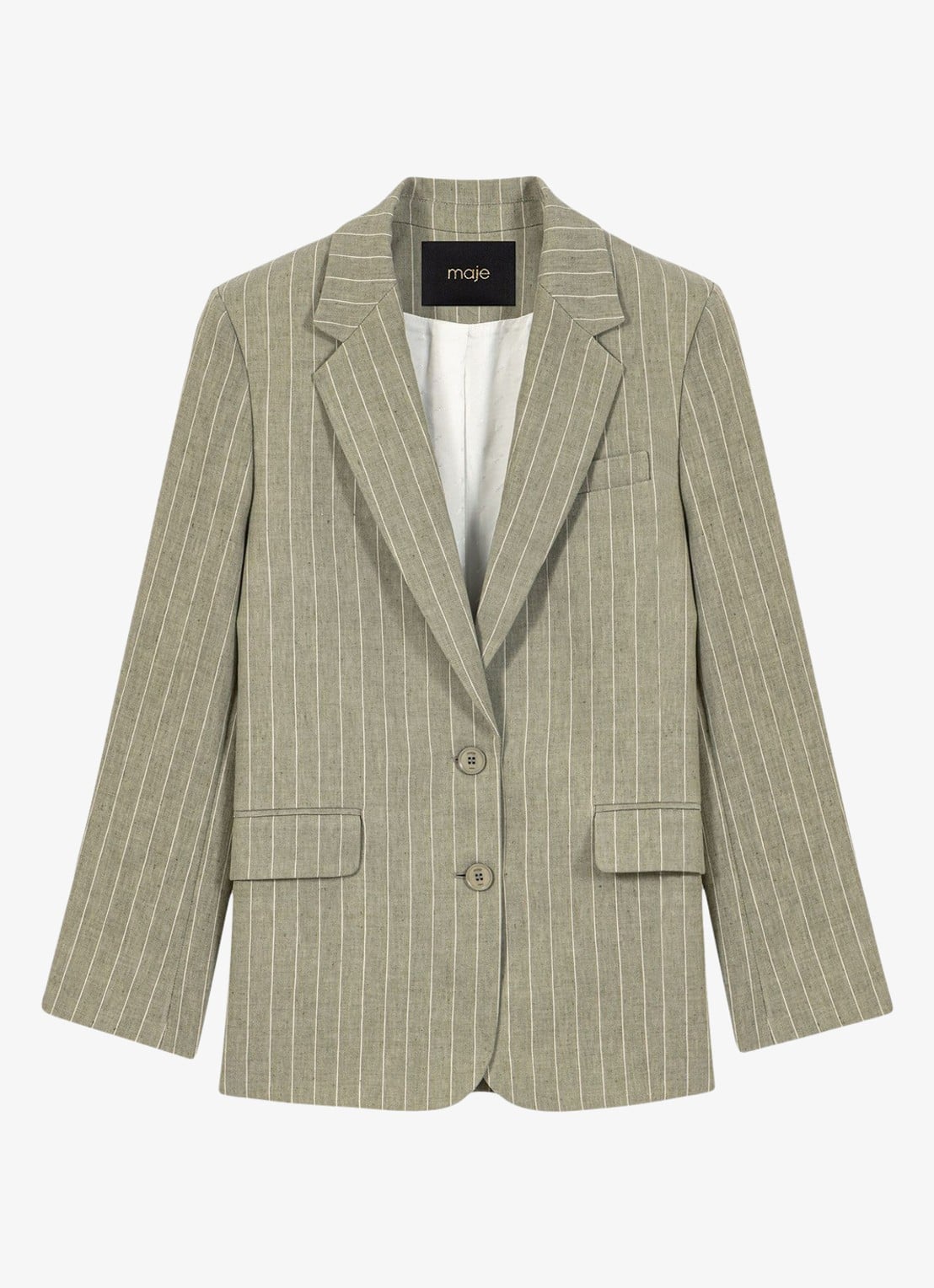 Maje Vilimousse blazer met streepprint en klepzakken - voorkant 7 legergroen
