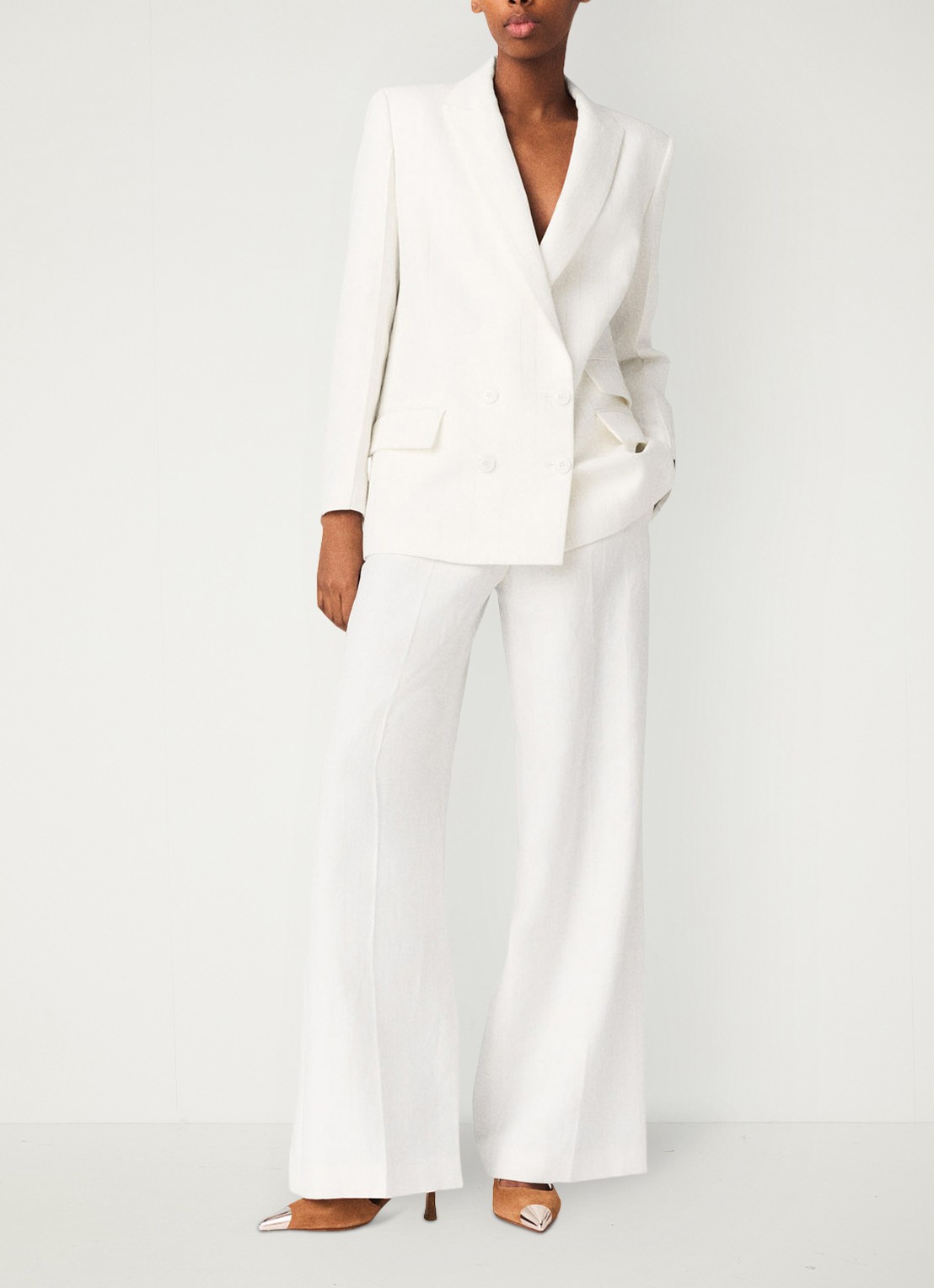 Maje Vimawhite blazer met krijtstreep  - voorkant 8 wit