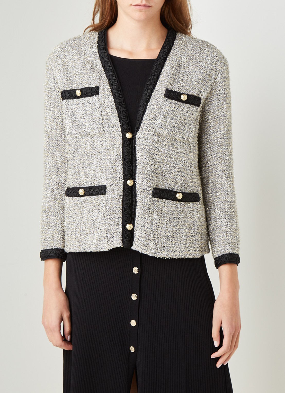 Maje Vinie blazer van bouclé met lurex - detail grijs