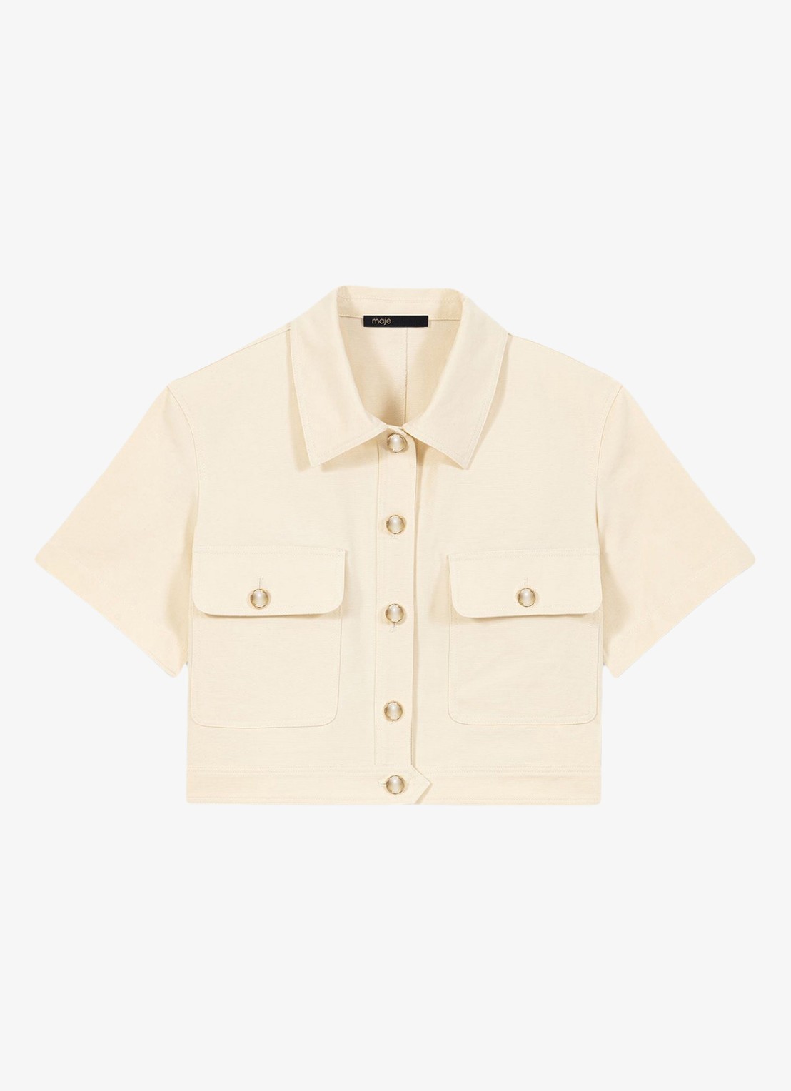 Maje Volgaro cropped blazer met klepzakken - voorkant beige