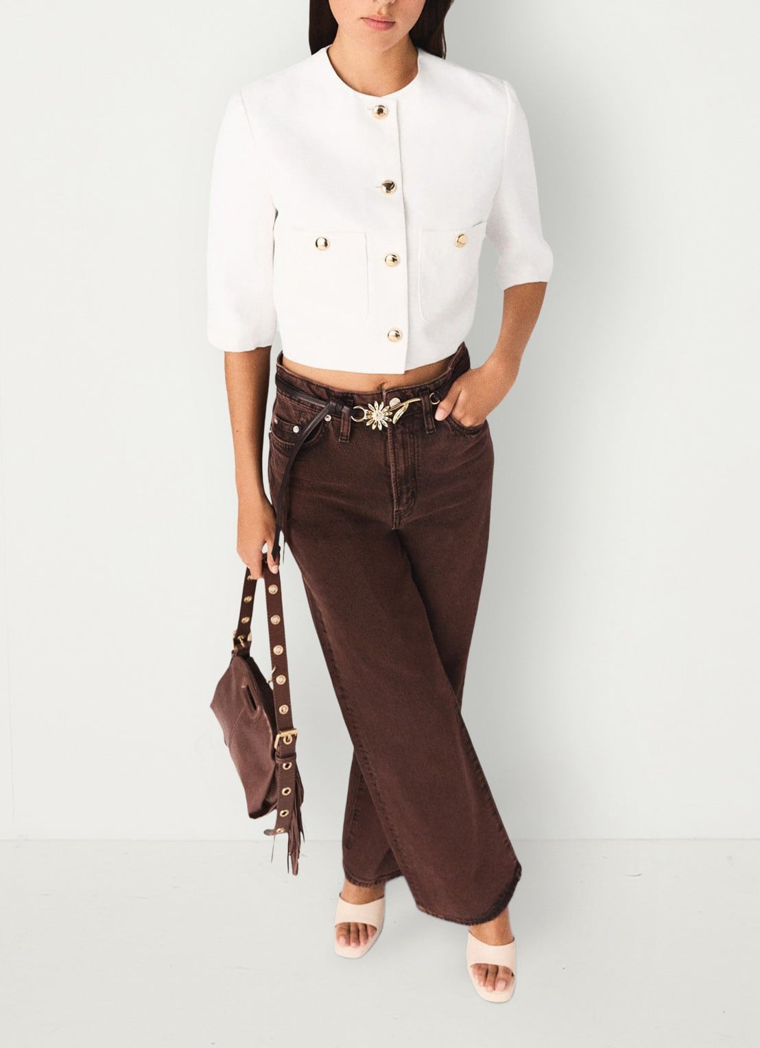 Maje Vytenia cropped blazer in linnenblend met borstzakken - detail 3 wit