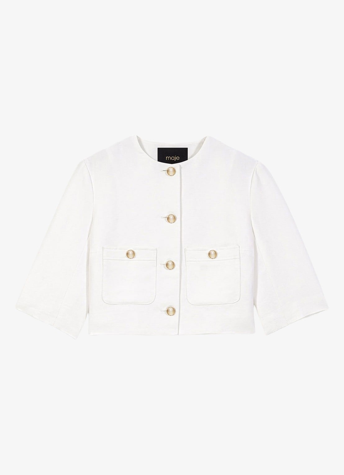 Maje Vytenia cropped blazer in linnenblend met borstzakken - voorkant 4 wit
