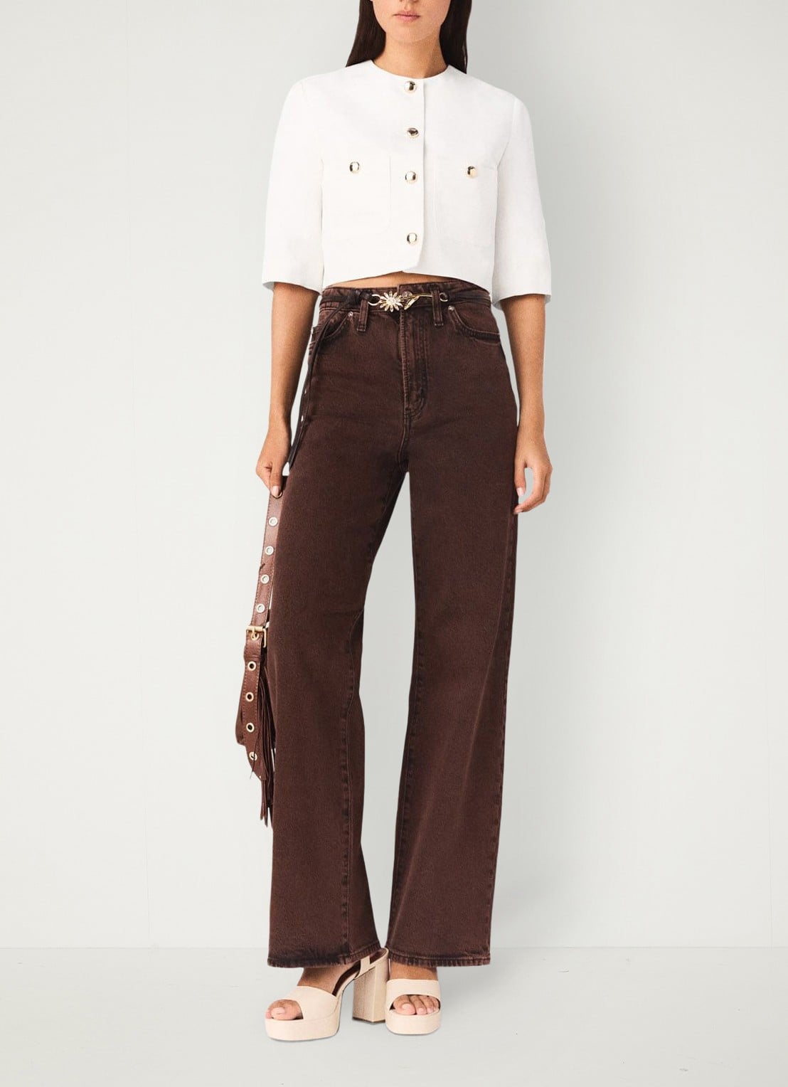 Maje Vytenia cropped blazer in linnenblend met borstzakken - voorkant 5 wit