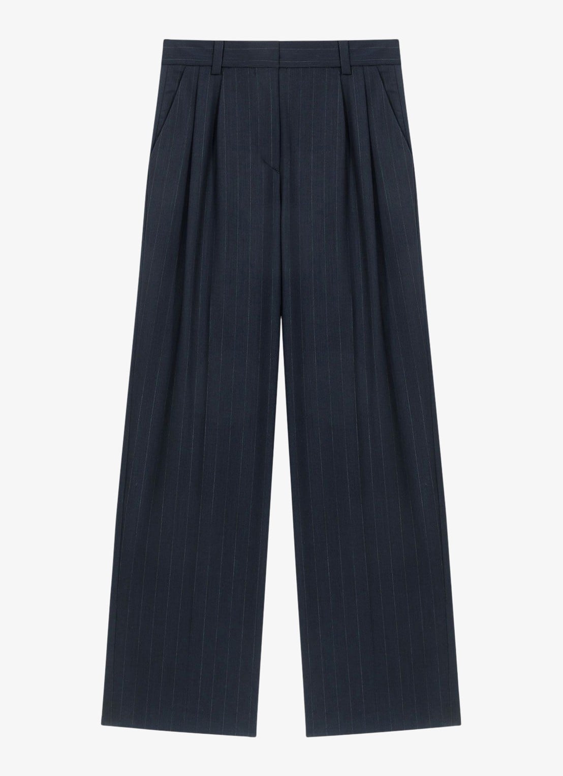 Maje Wide fit pantalon in wolblend met krijtstreep - voorkant donkerblauw