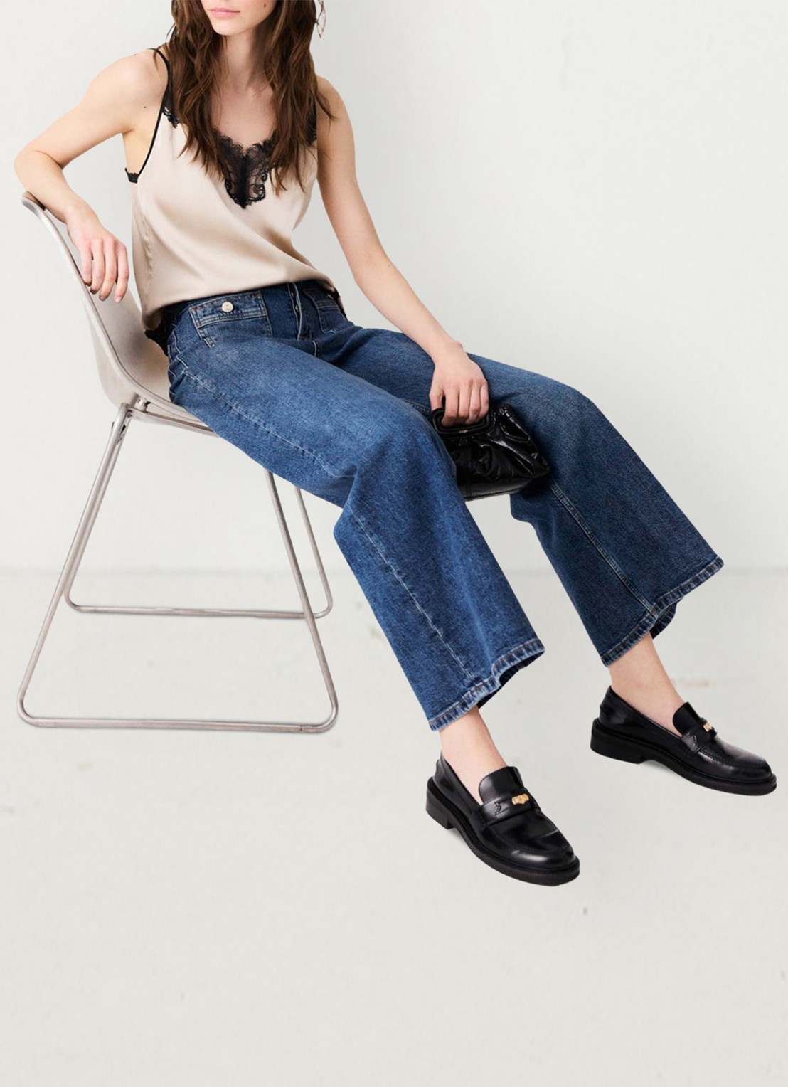 Maje Wide leg jeans met opgestikte zakken - detail 2 donkerblauw