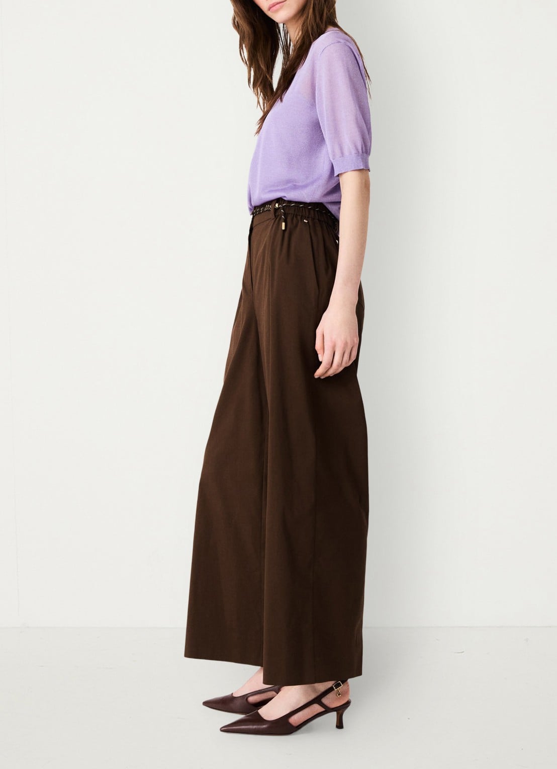 Maje Wide leg pantalon met gevlochten ceintuur - detail 4 brown / bruin
