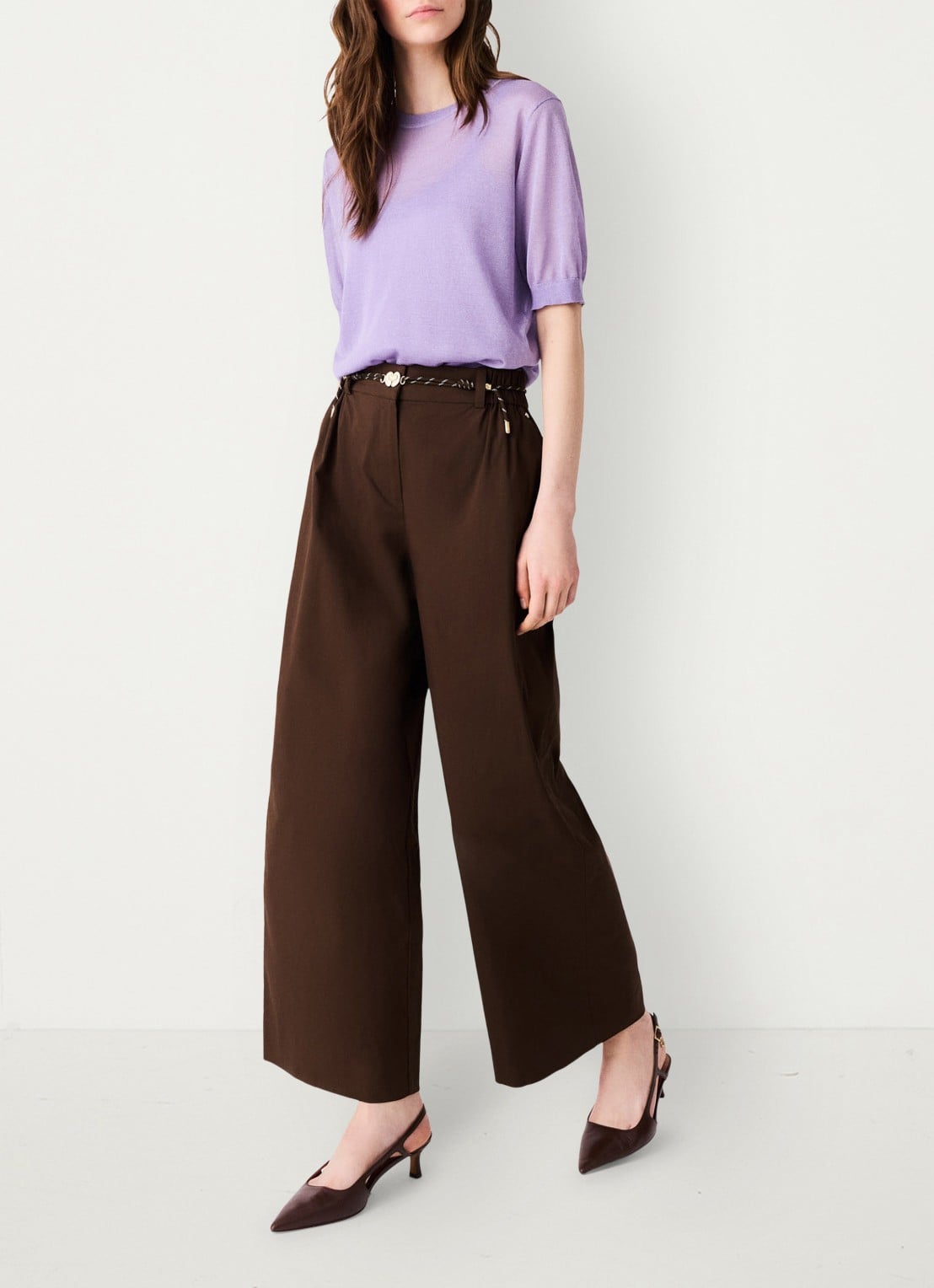Maje Wide leg pantalon met gevlochten ceintuur - detail 5 brown / bruin