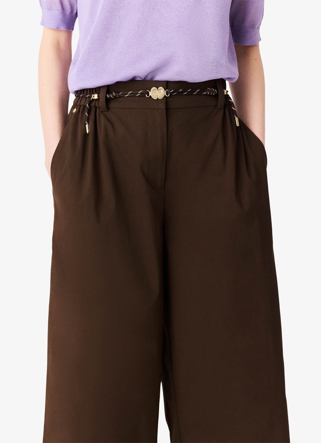 Maje Wide leg pantalon met gevlochten ceintuur - detail 7 brown / bruin