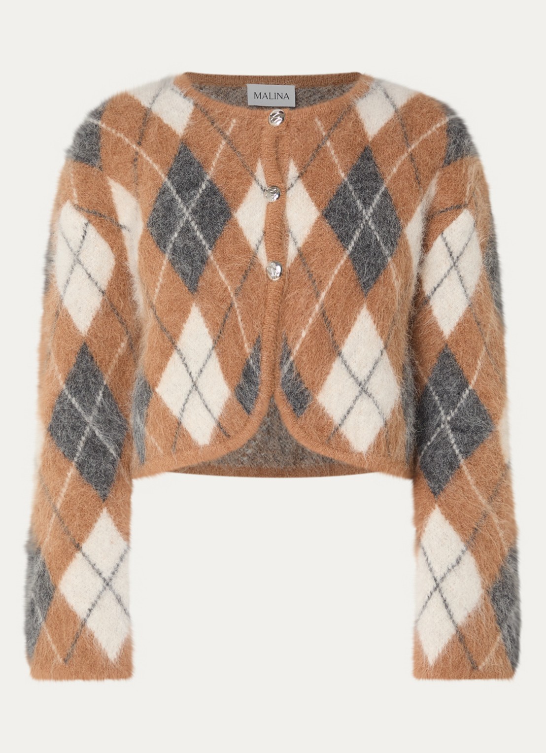 Malina Aislinn grofgebreid vest in alpaca wolblend met ruitdessin - voorkant 3 camel