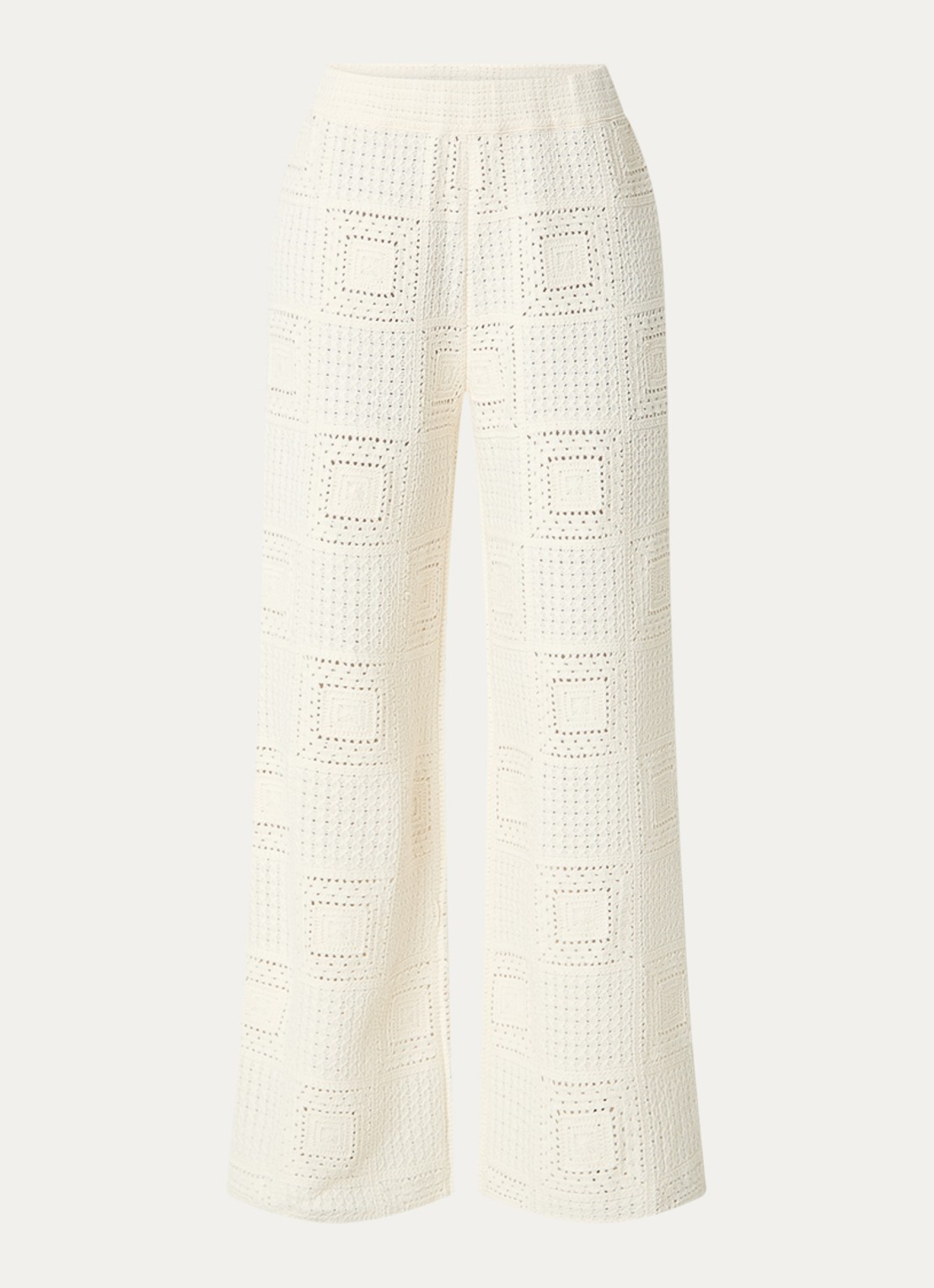 Malina Aleya high waist straight fit broek van crochet - voorkant gebroken wit