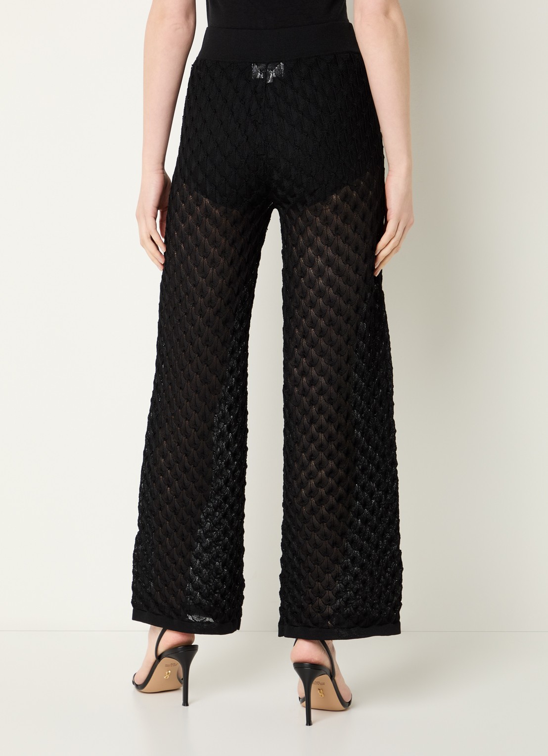 Malina Alissa grofgebreide high waist wide fit broek - achterkant 4 zwart