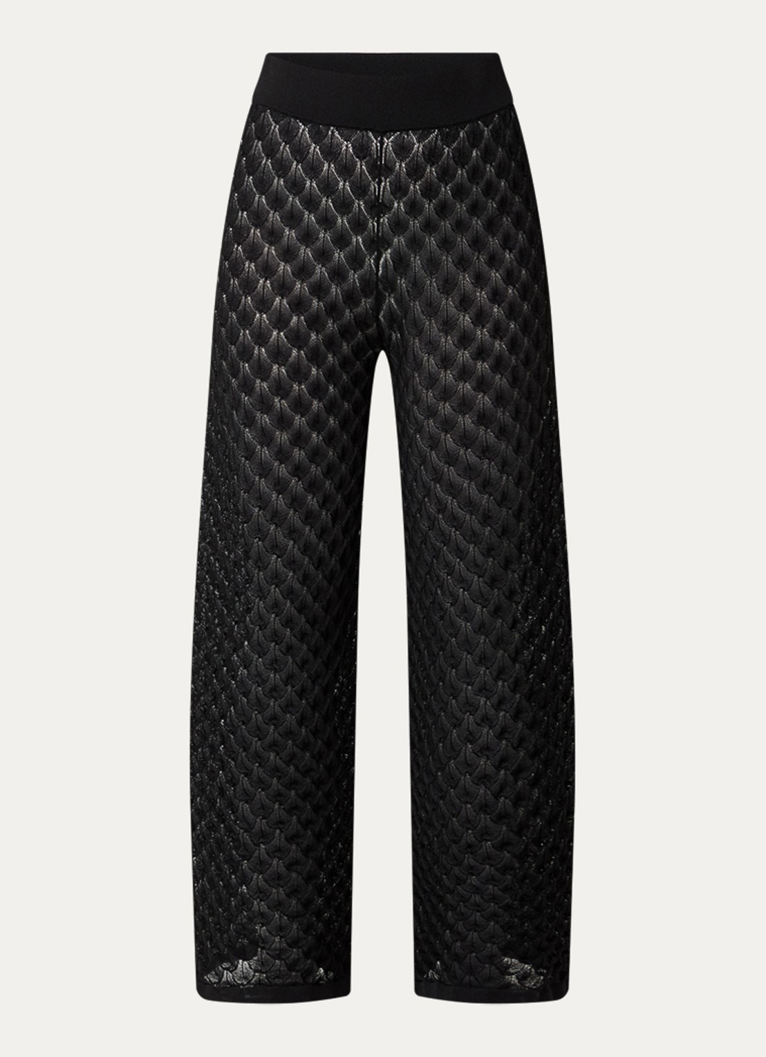Malina Alissa grofgebreide high waist wide fit broek - voorkant zwart