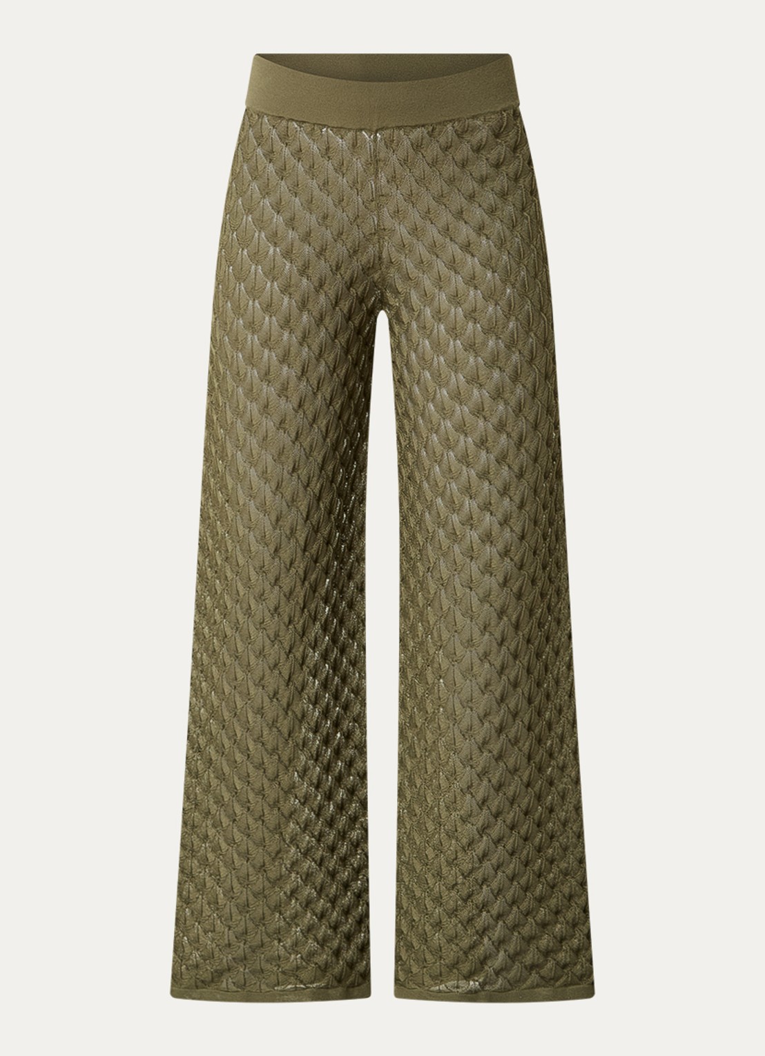 Malina Alissa grofgebreide high waist wide fit broek - voorkant 2 olijfgroen