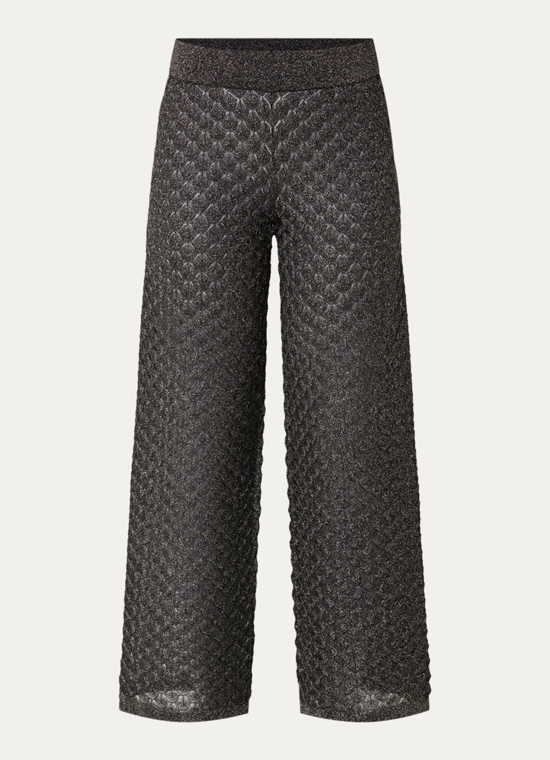 Malina Alissa semi-transparante high waist wide fit broek met lurex en structuur - voorkant 3 zwart