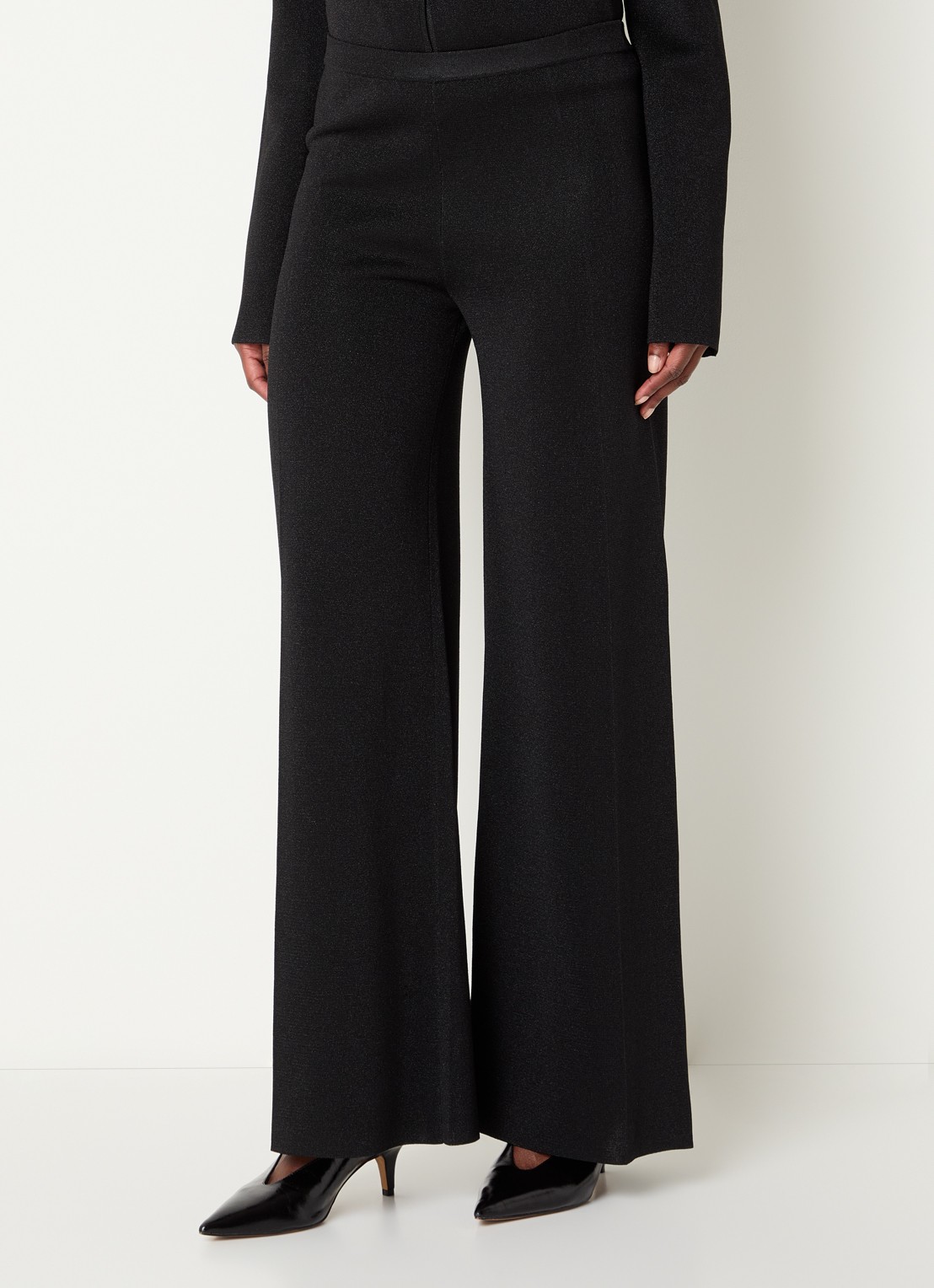 Malina Ammie high waist wide fit broek met lurex - detail zwart